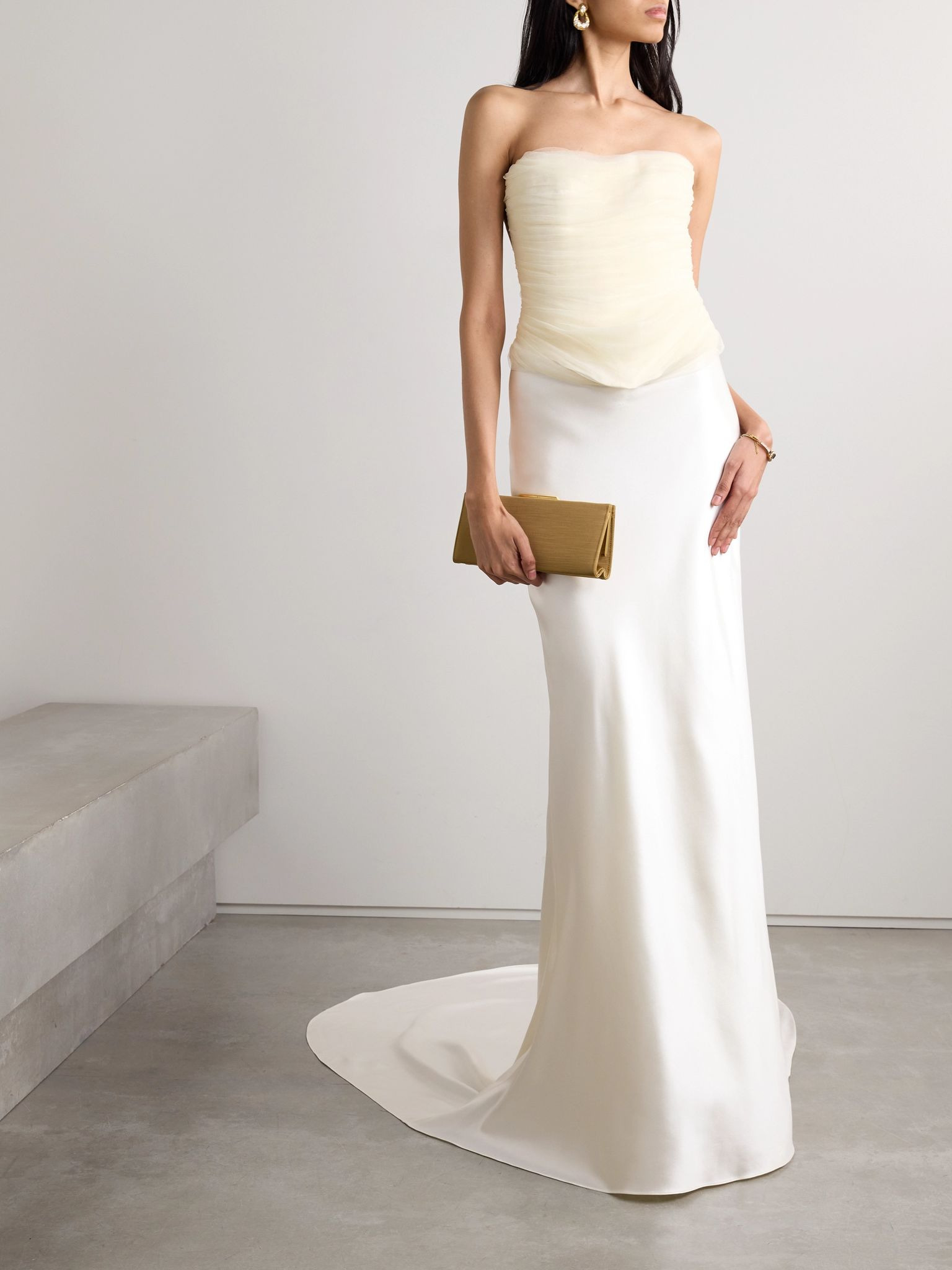 Milo organza and grosgrain-trimmed ruched tulle bustier top Off-white - 2