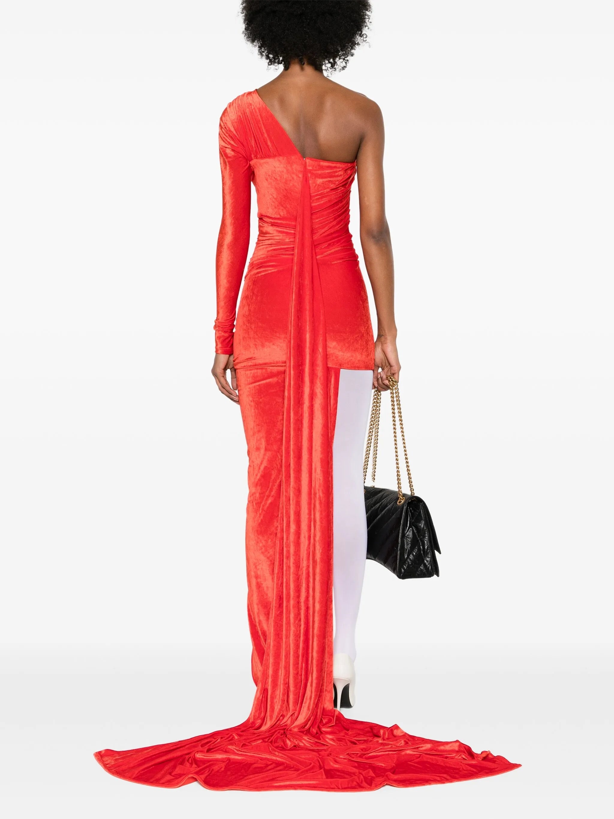 Asymmetric-design Velvet Dress - 5