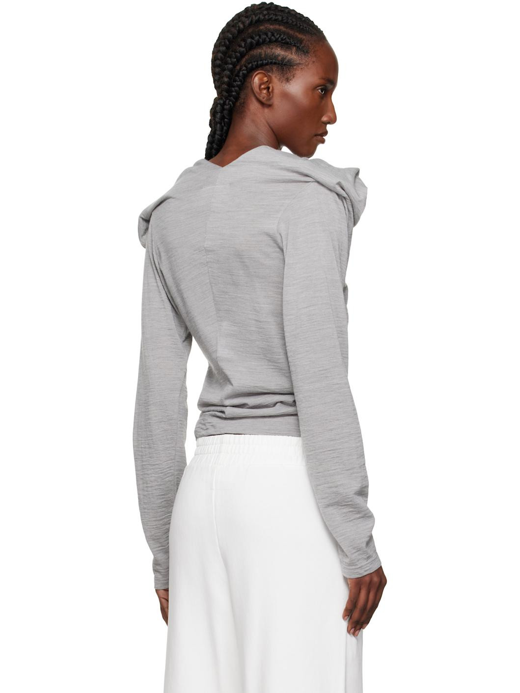 Gray Wool Jersey Long-Sleeved Top - 3