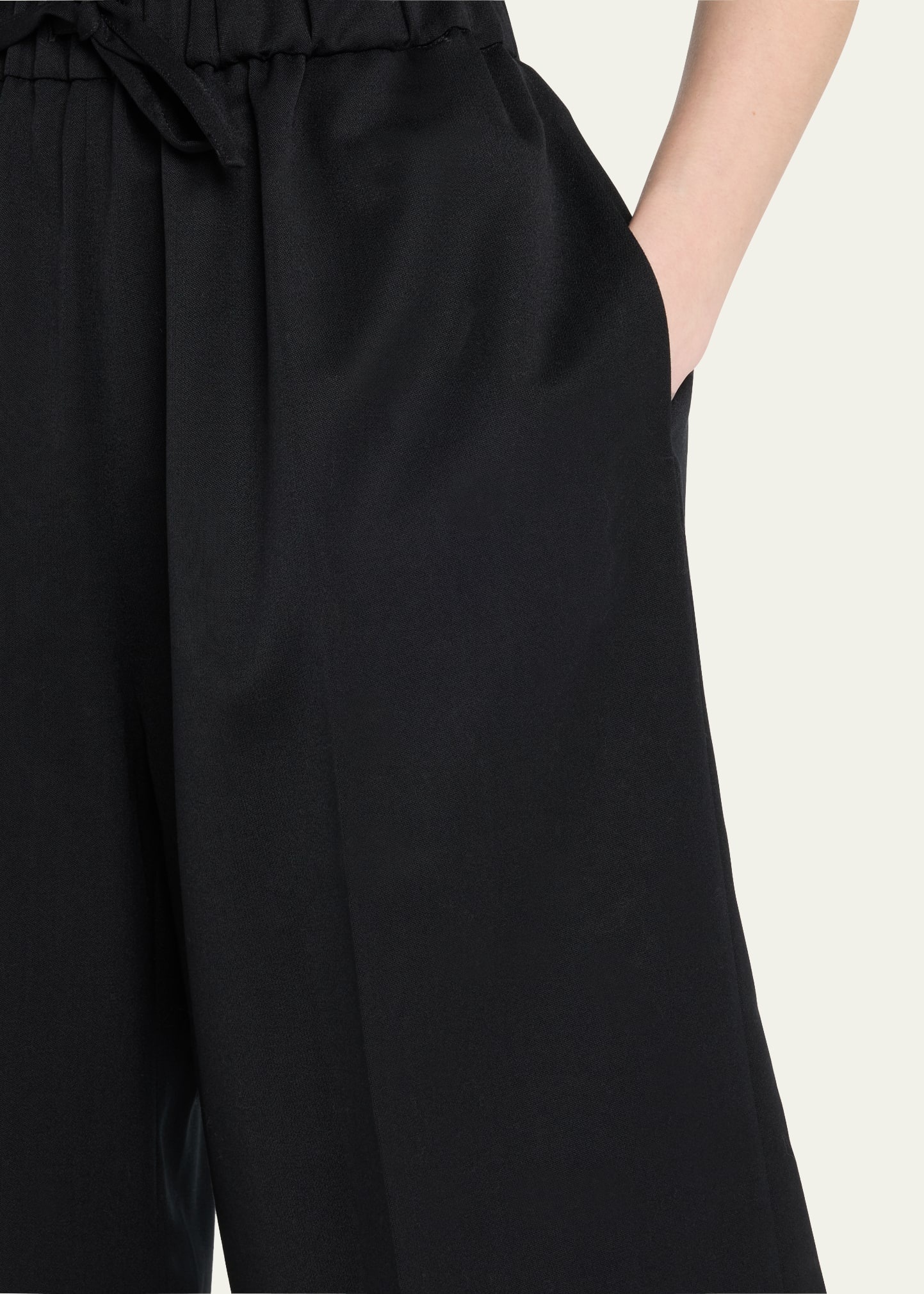 Wide Leg Elasticated Long Wool Shorts - 5