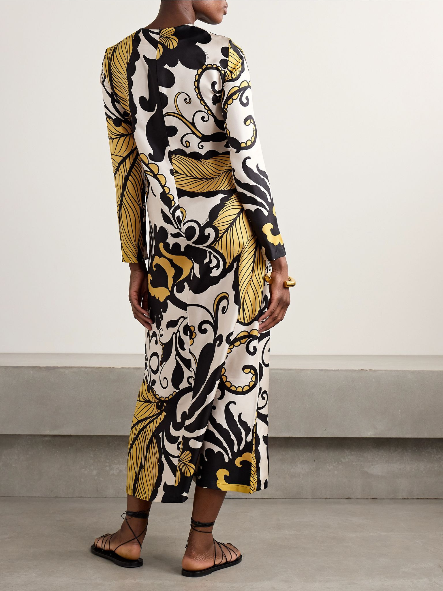 Swing printed silk-twill midi dress Cream - 3