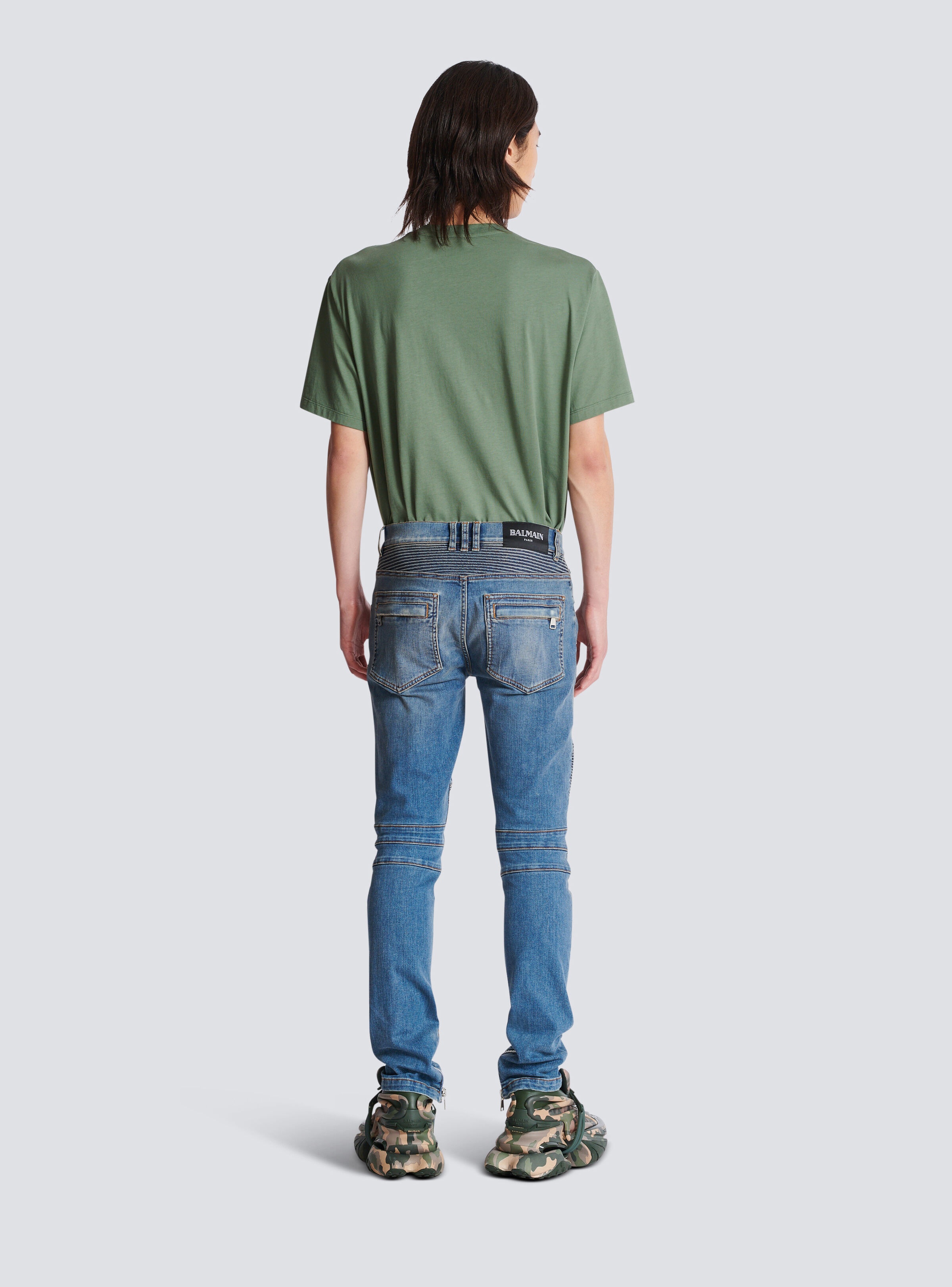 Slim-fit biker jeans in blue denim - 4