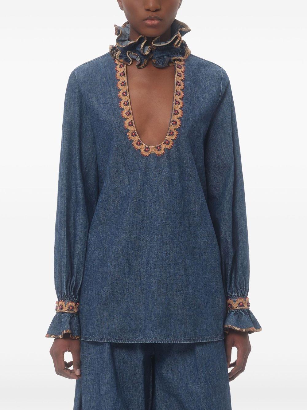 embroidered chambray blouse - 3