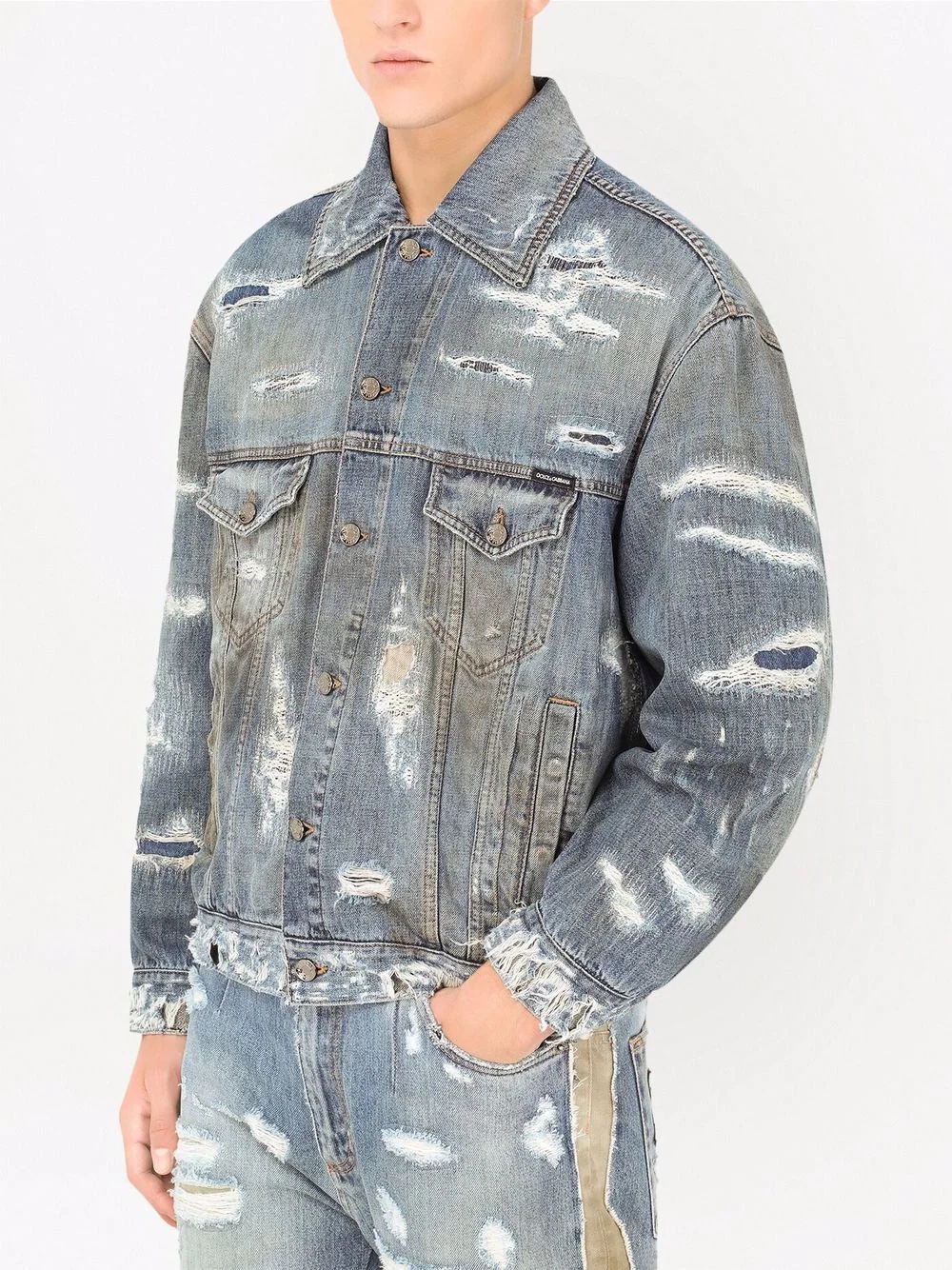 distressed denim jacket - 5