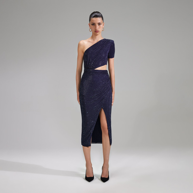 Navy Rhinestone Midi Dress - 1