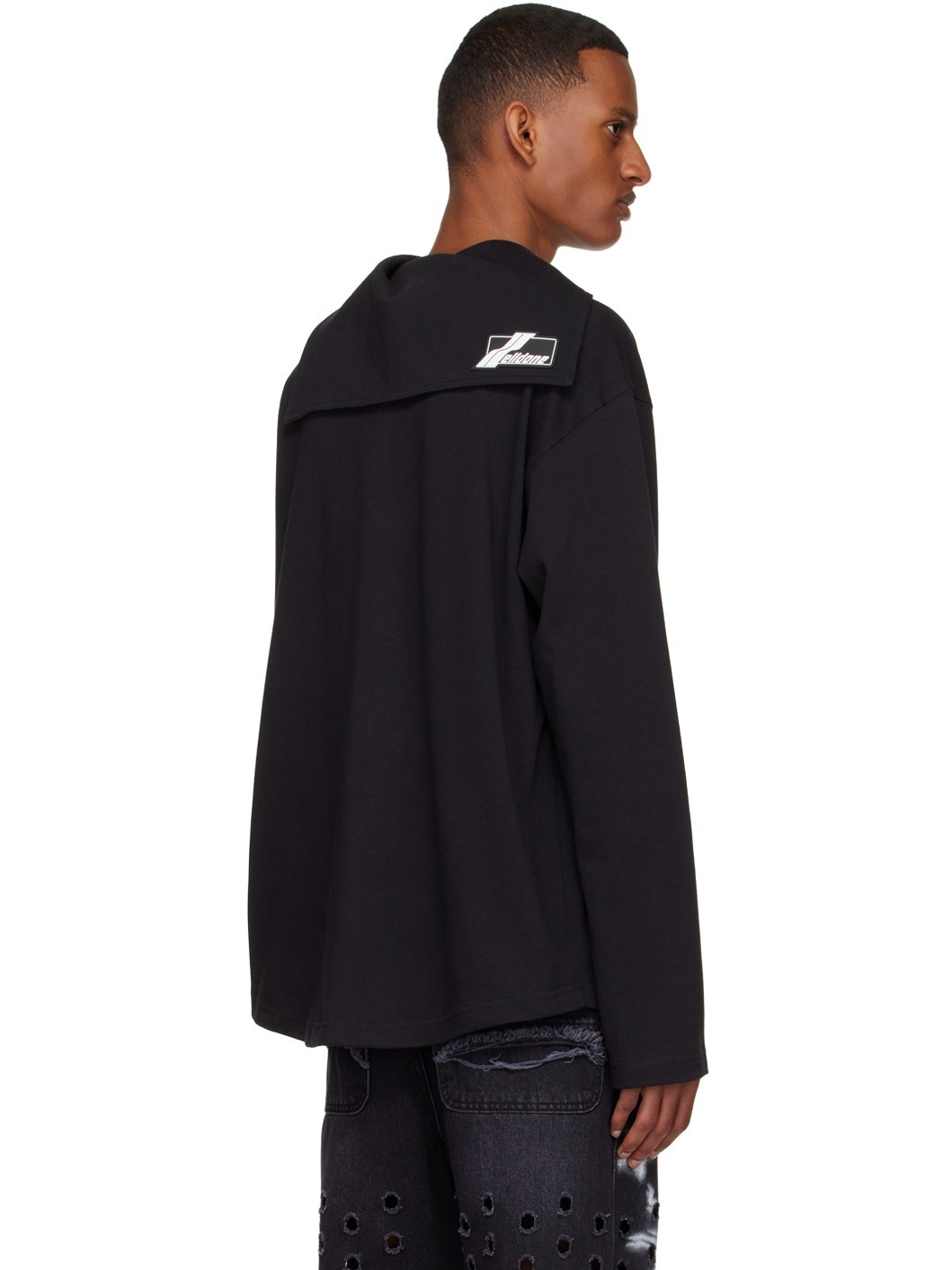 Black Cotton Henley - 3