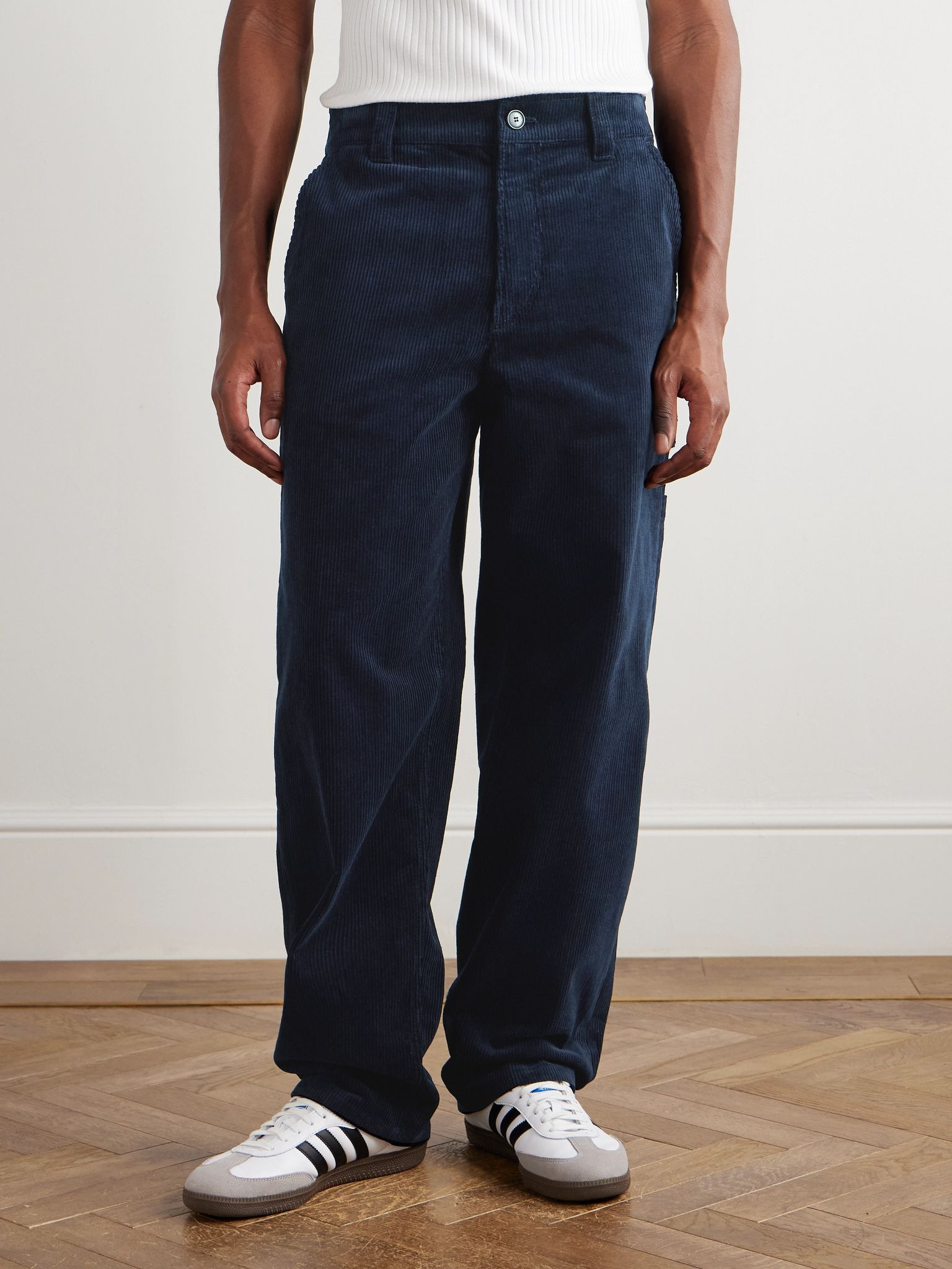Fergus Straight-Leg Cotton-Blend Corduroy Trousers Navy - 3