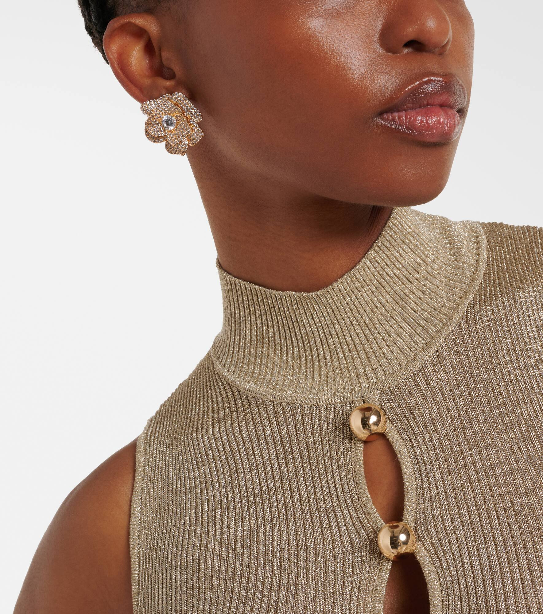 Crystal-embellished flower earrings - 3