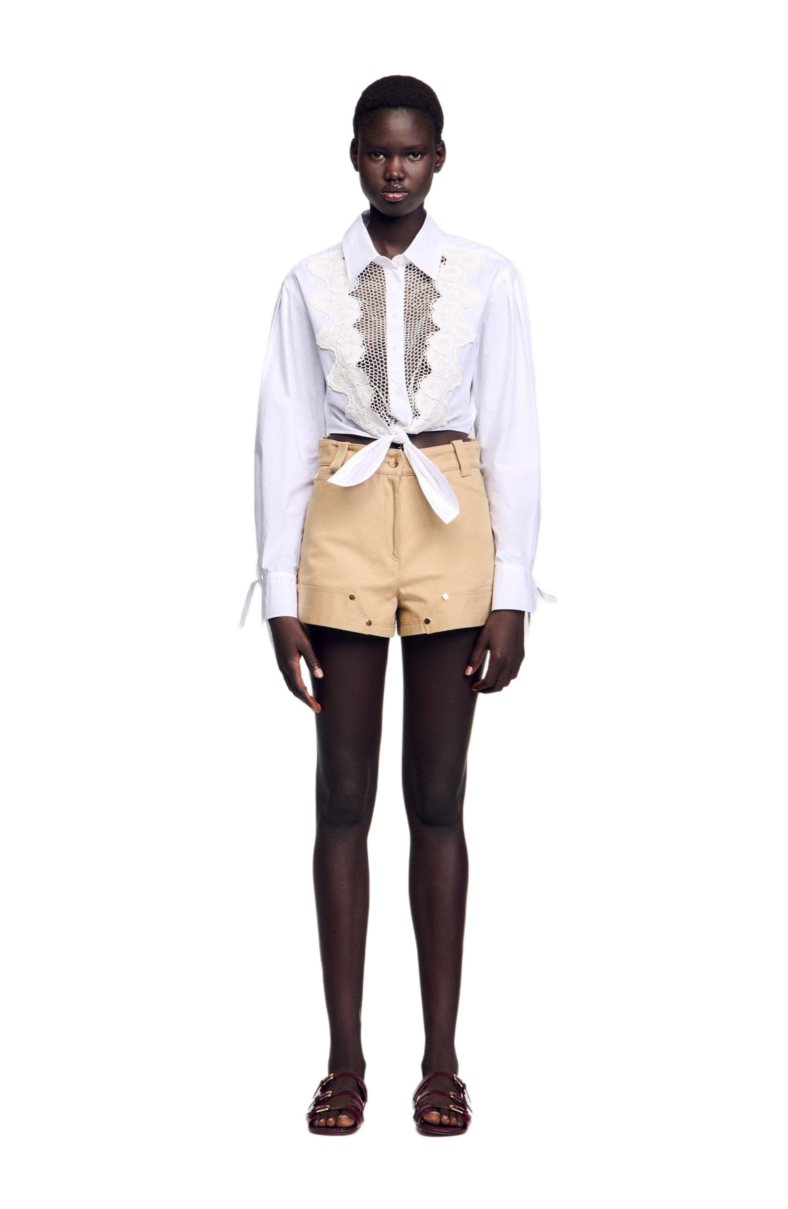 SANDRO Lace bib shirt in White at Nordstrom - 2