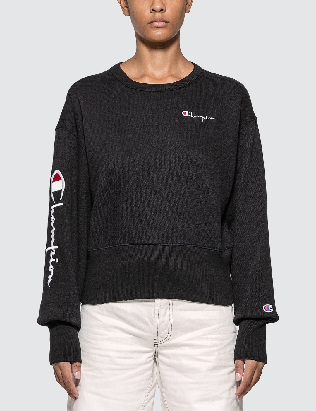 BIG SLEEVE SCRIPT CROPPED SWEATSHIRT - 1