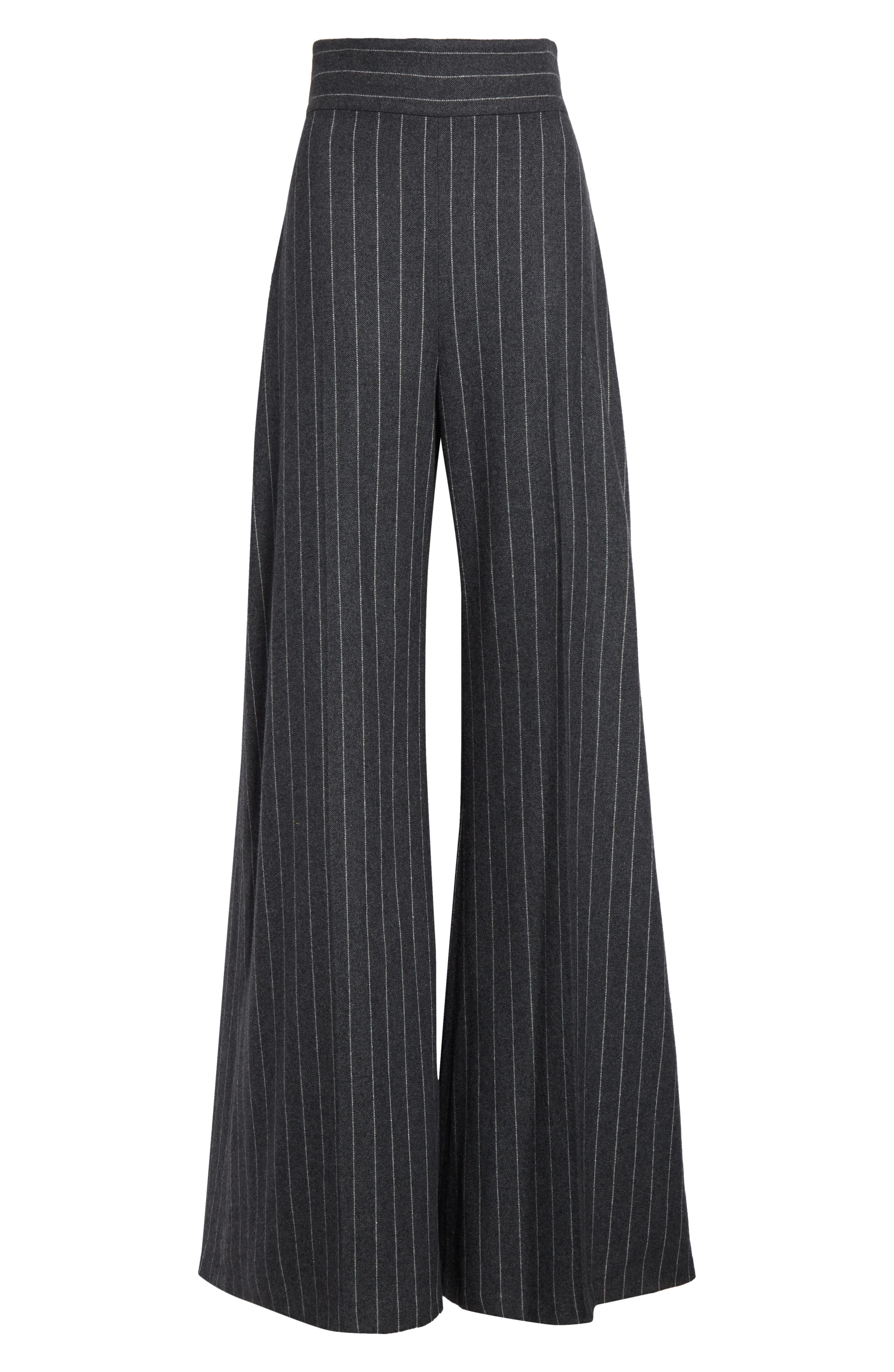 Carolina Herrera Diane Pinstripe Wool Blend Wide Leg Pants in Charcoal Grey at Nordstrom - 6