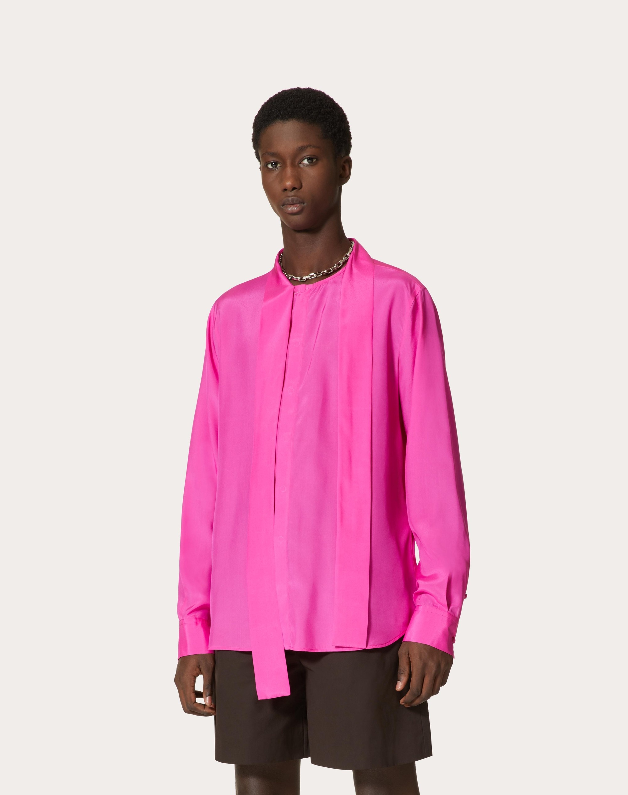 SILK SHIRT WITH SCARF DETAIL AT NECK - 3