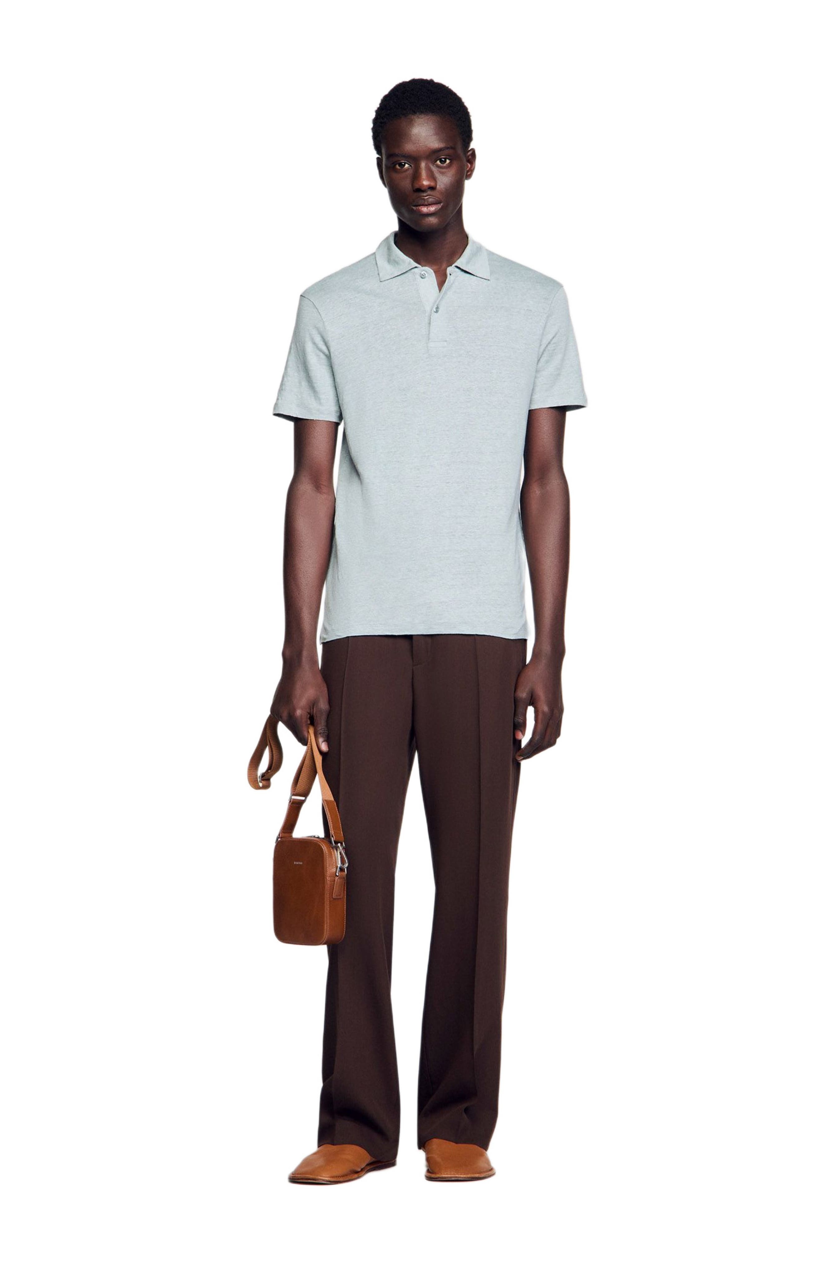 SANDRO Linen polo shirt in Chambray at Nordstrom - 1