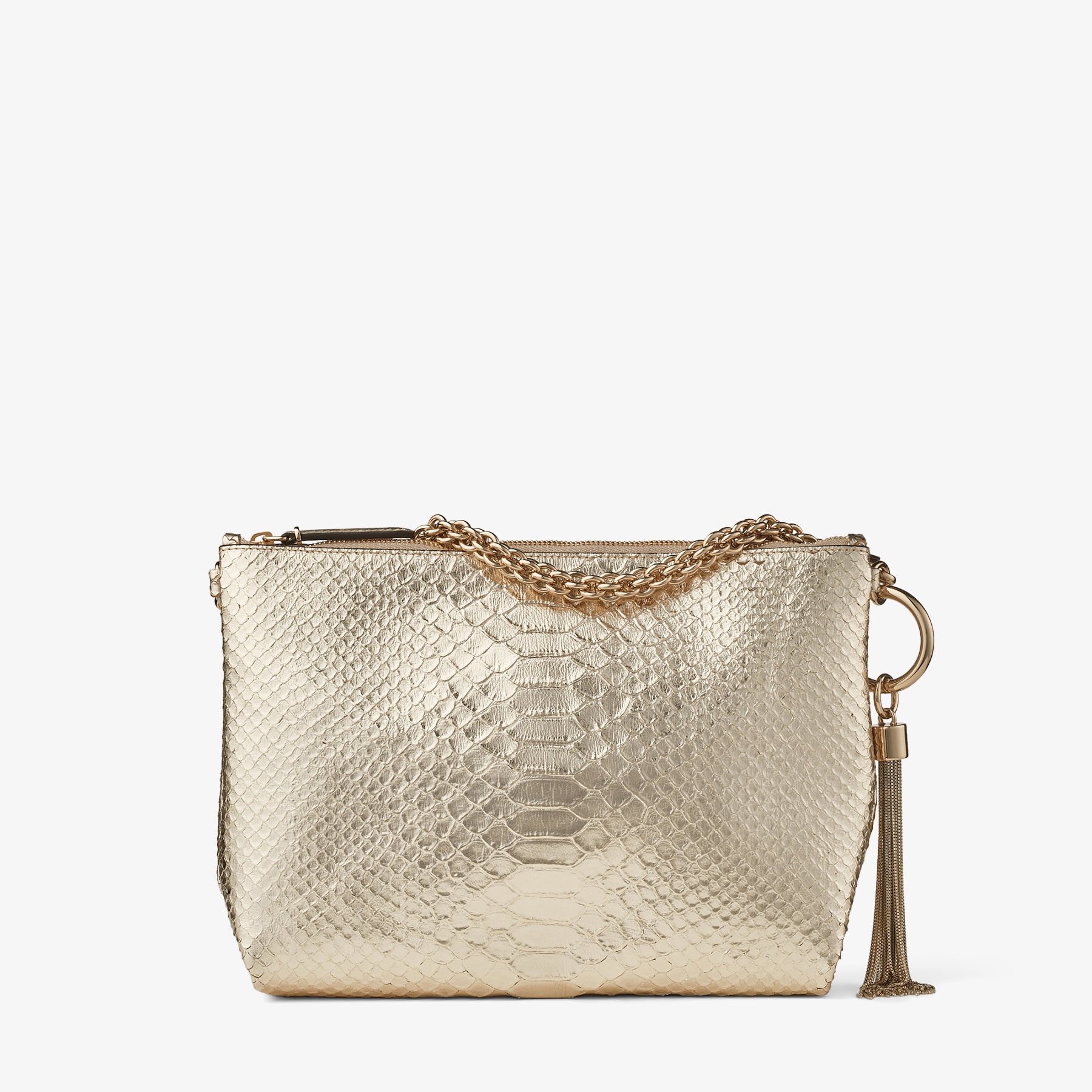 Callie
Champagne Metallic Snake Printed Leather Clutch Bag 5