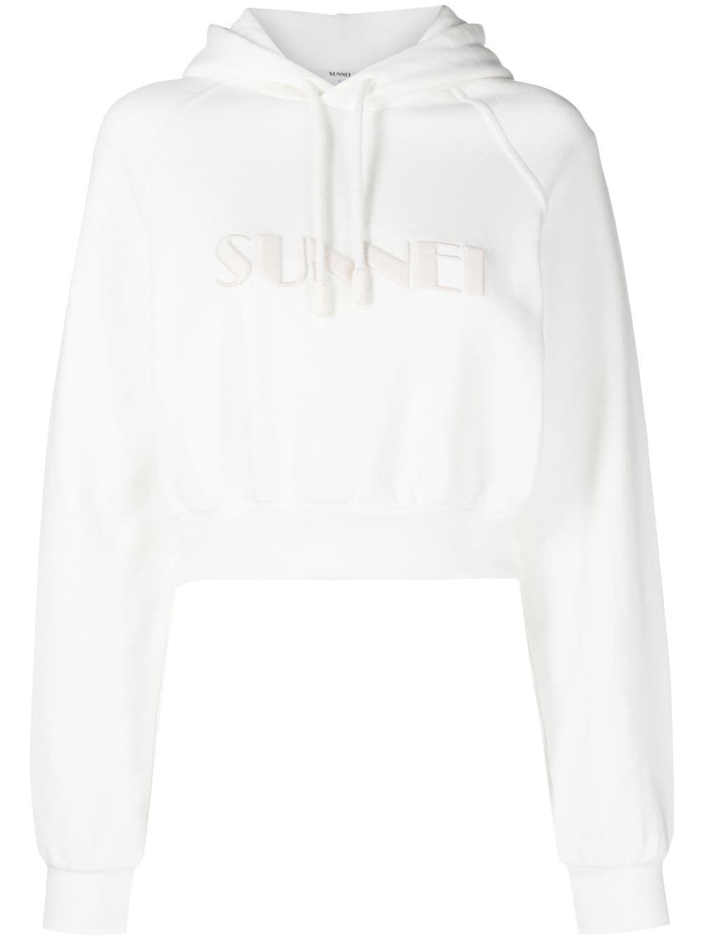 cropped logo-print cotton hoodie - 1