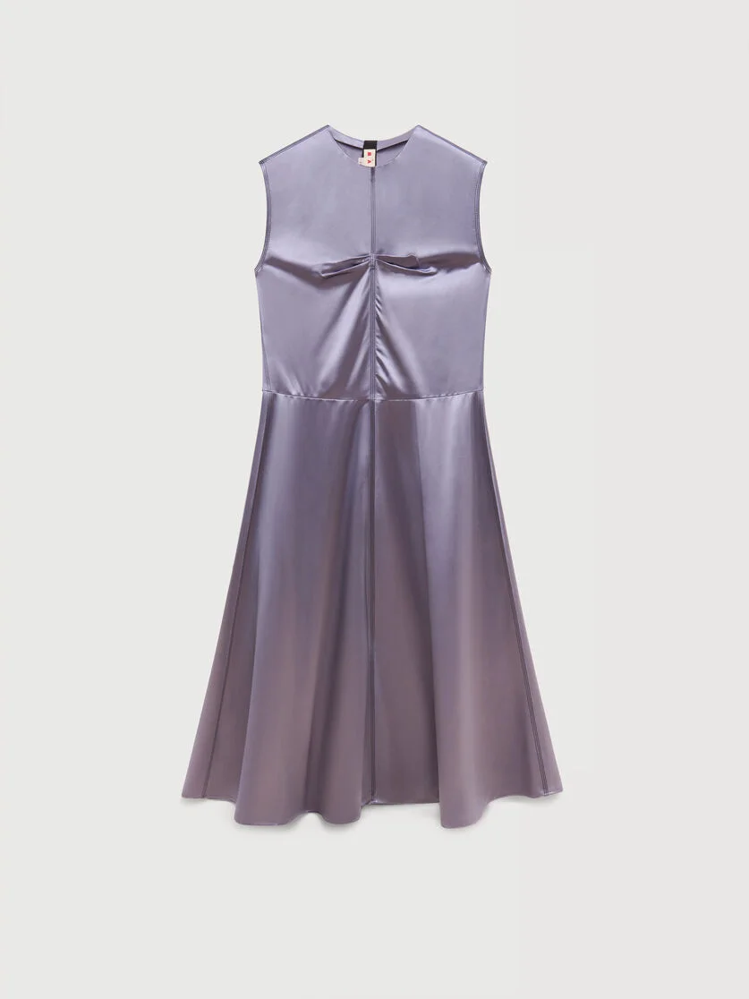 GREY SATIN SLEEVELESS DRESS WITH CONTRAST STITCHING - 1