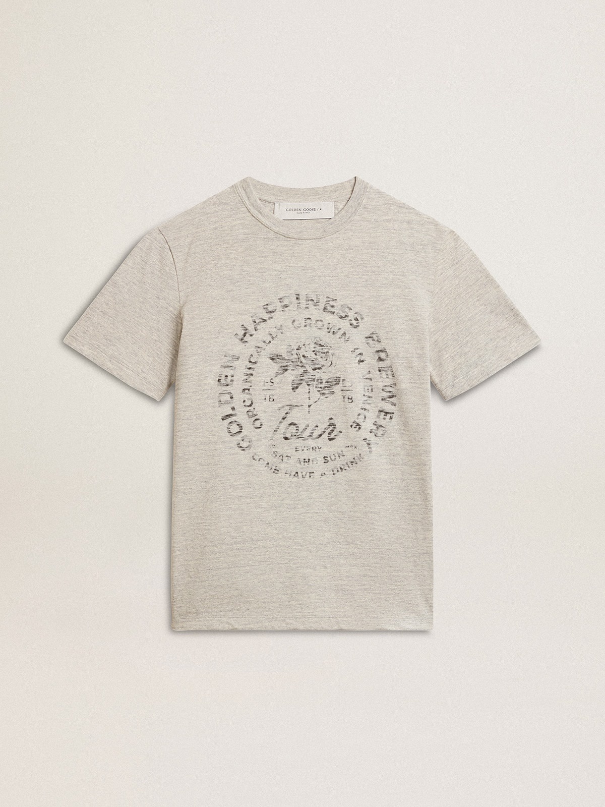 Women’s T-shirt in gray melange cotton with seasonal print - 1