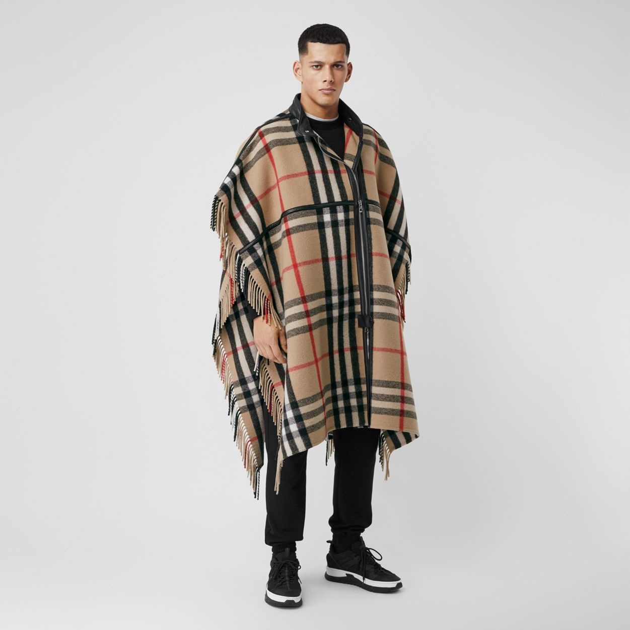 Check Wool Blend Zip-front Cape - 7