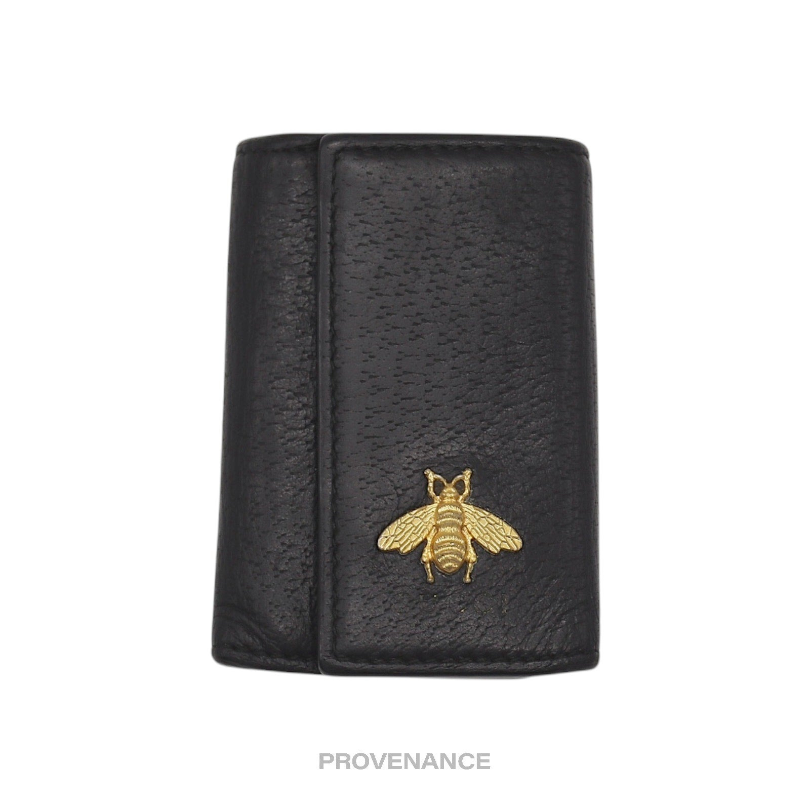 Gucci 6 Key Holder - Embroidered Bee Gold Black Leather - 2