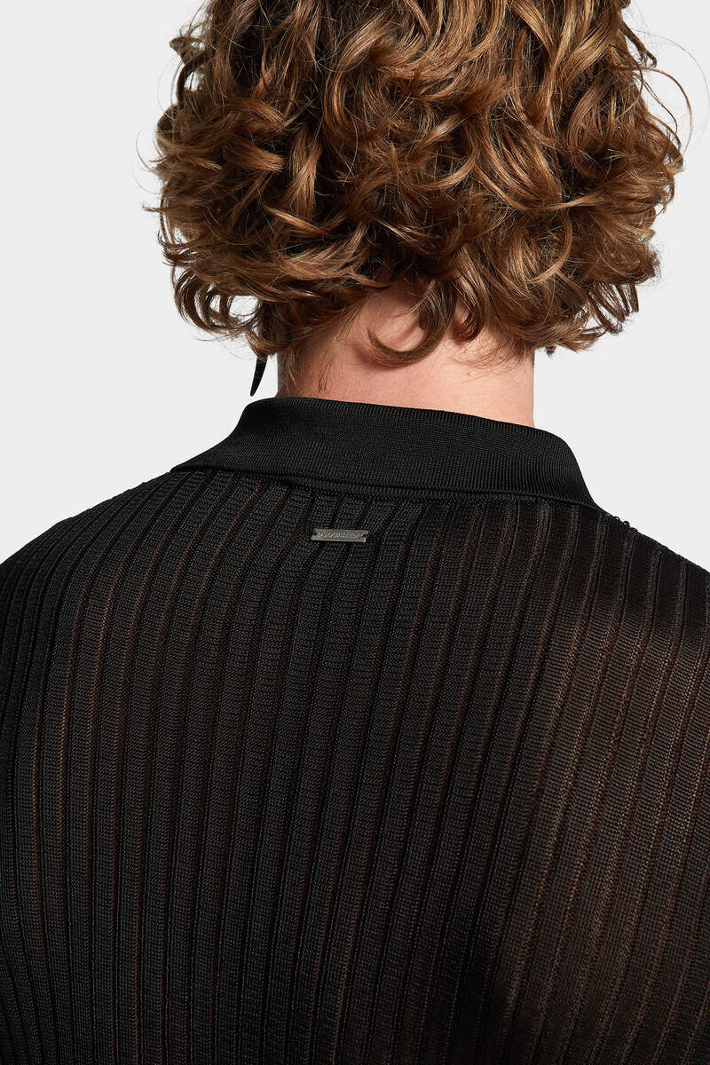 SEQUIN STRIPE KNIT POLO - 6