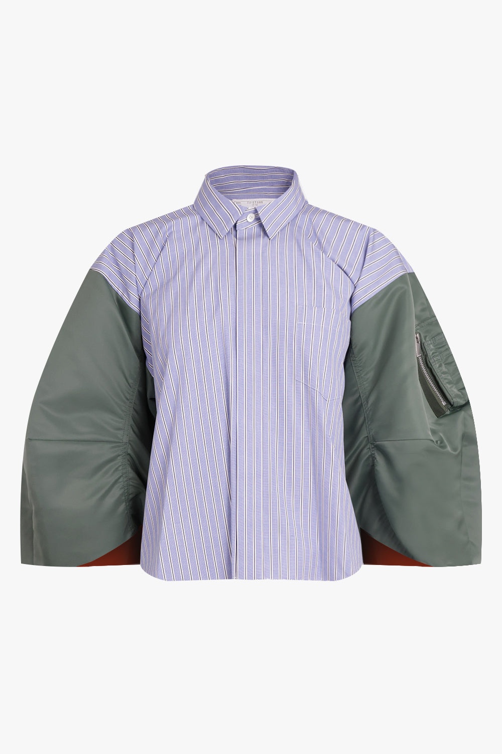 CONTRAST BALLOON L/S CROPPED STRIPE SHIRT | BLUE/KHAKI - 1