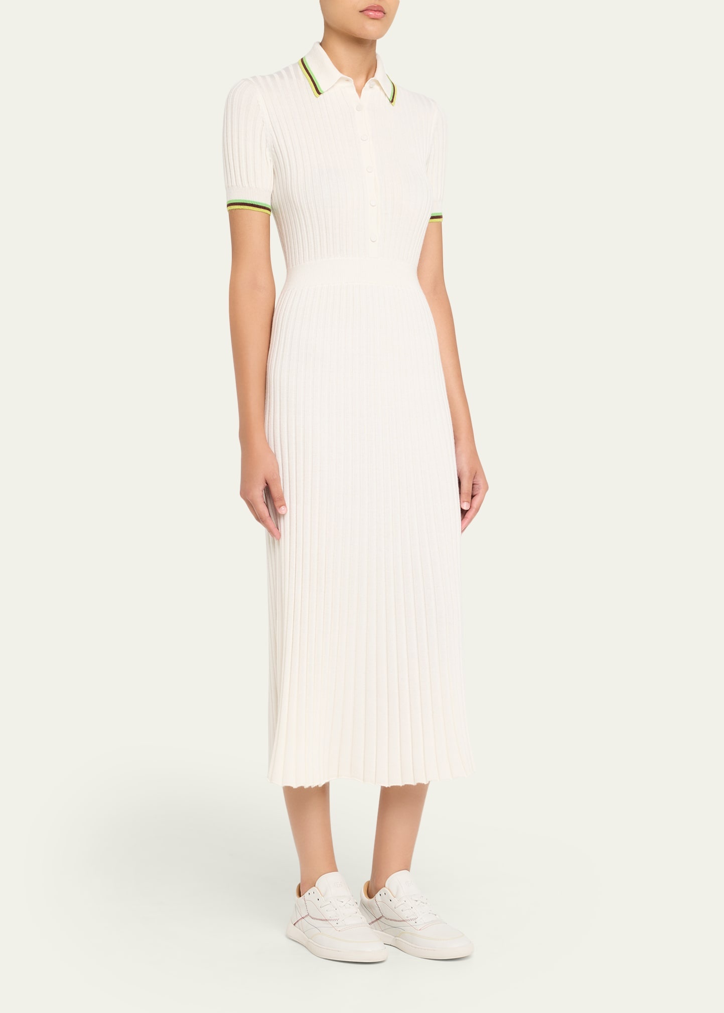 Eyot Short-Sleeve Rib Midi Polo Dress - 4