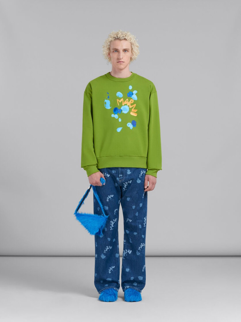 Marni BLUE LONG-HAIR CALFSKIN PRISMA TRIANGLE CROSSBODY BAG outlook