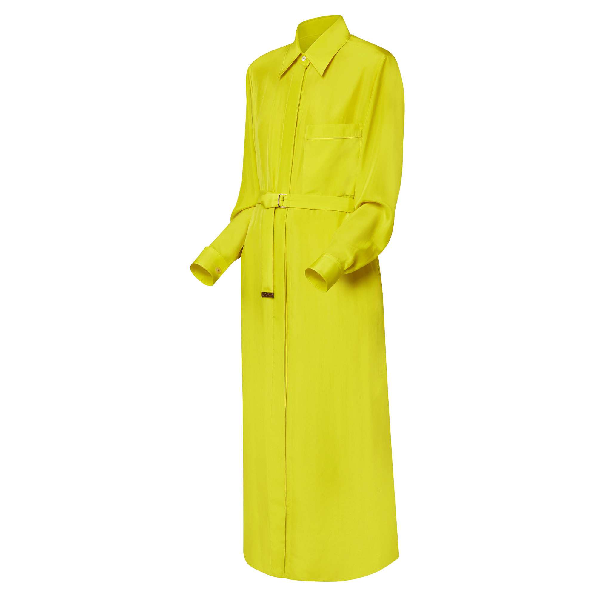 Chartreuse Silk Shirt Dress - 2