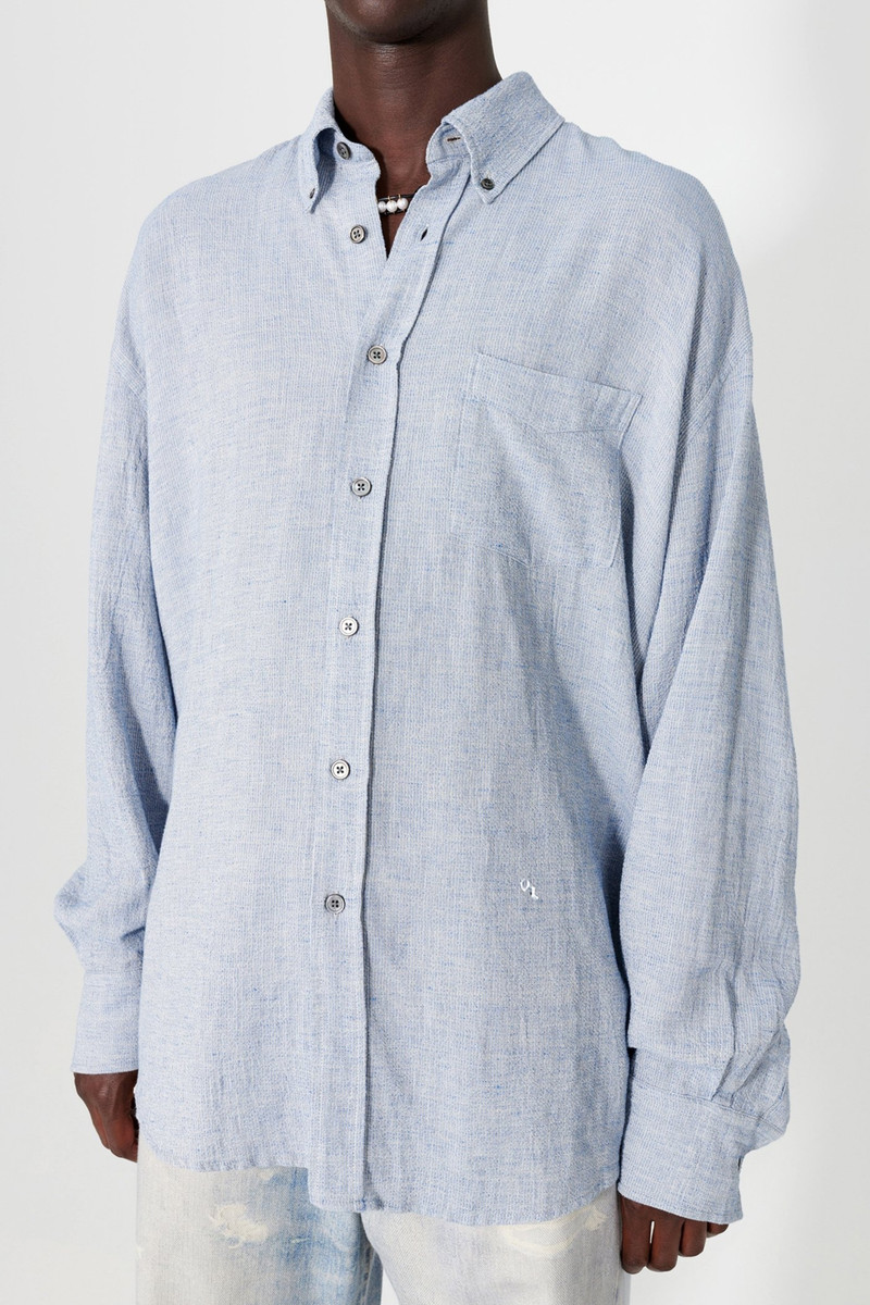 Our Legacy Borrowed Shirt Mid Blue Burlington Seersucker outlook