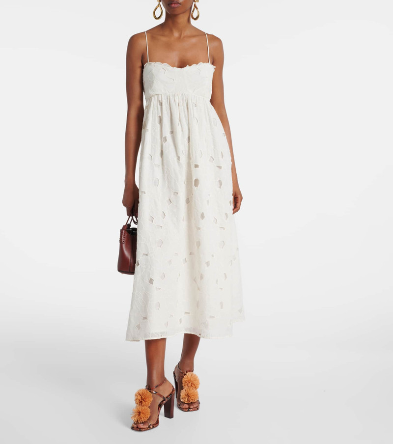ULLA JOHNSON Marina floral cotton organdy midi dress outlook