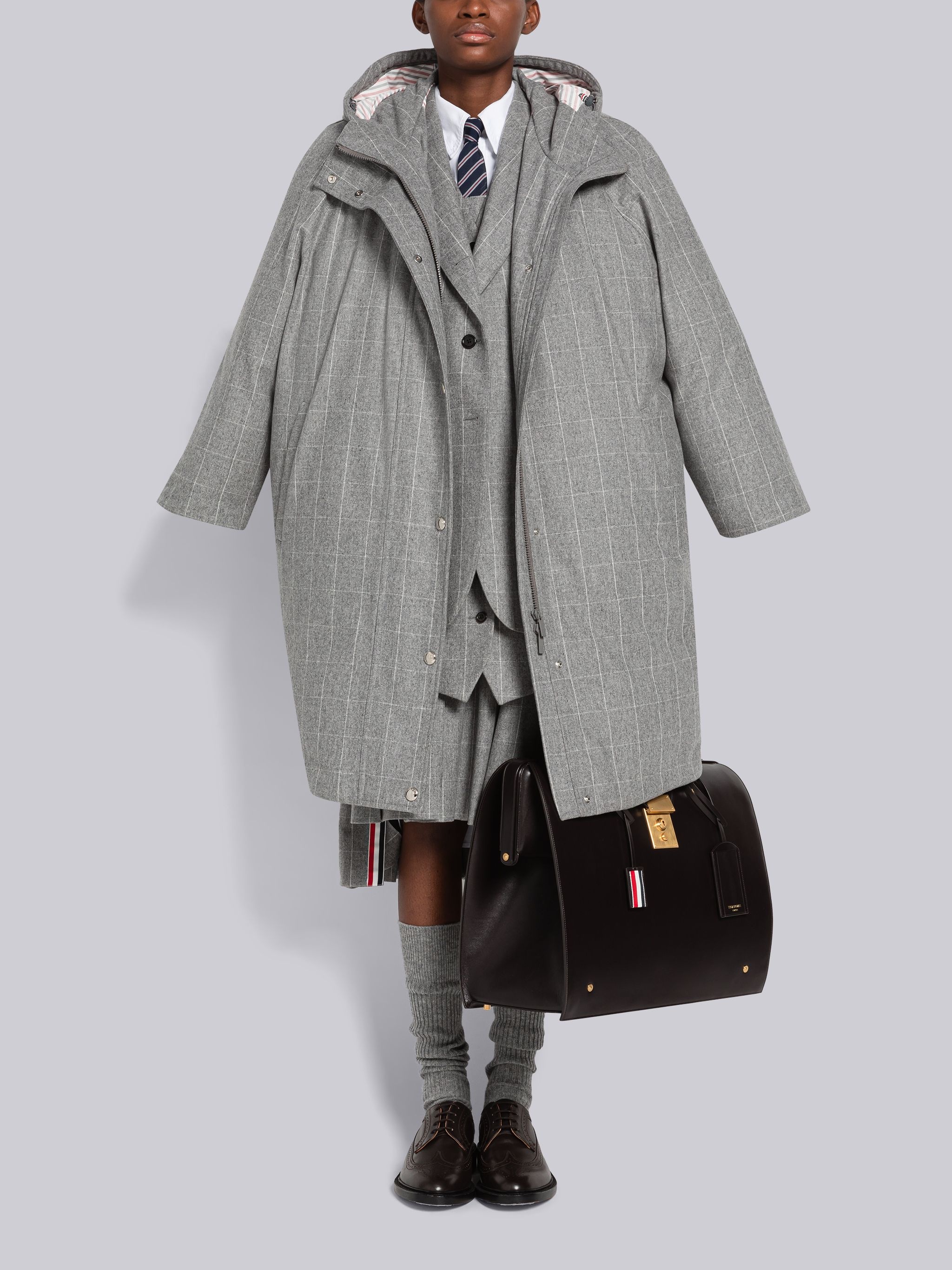 Windowpane Flannel Oversized Down Football Parka - 4