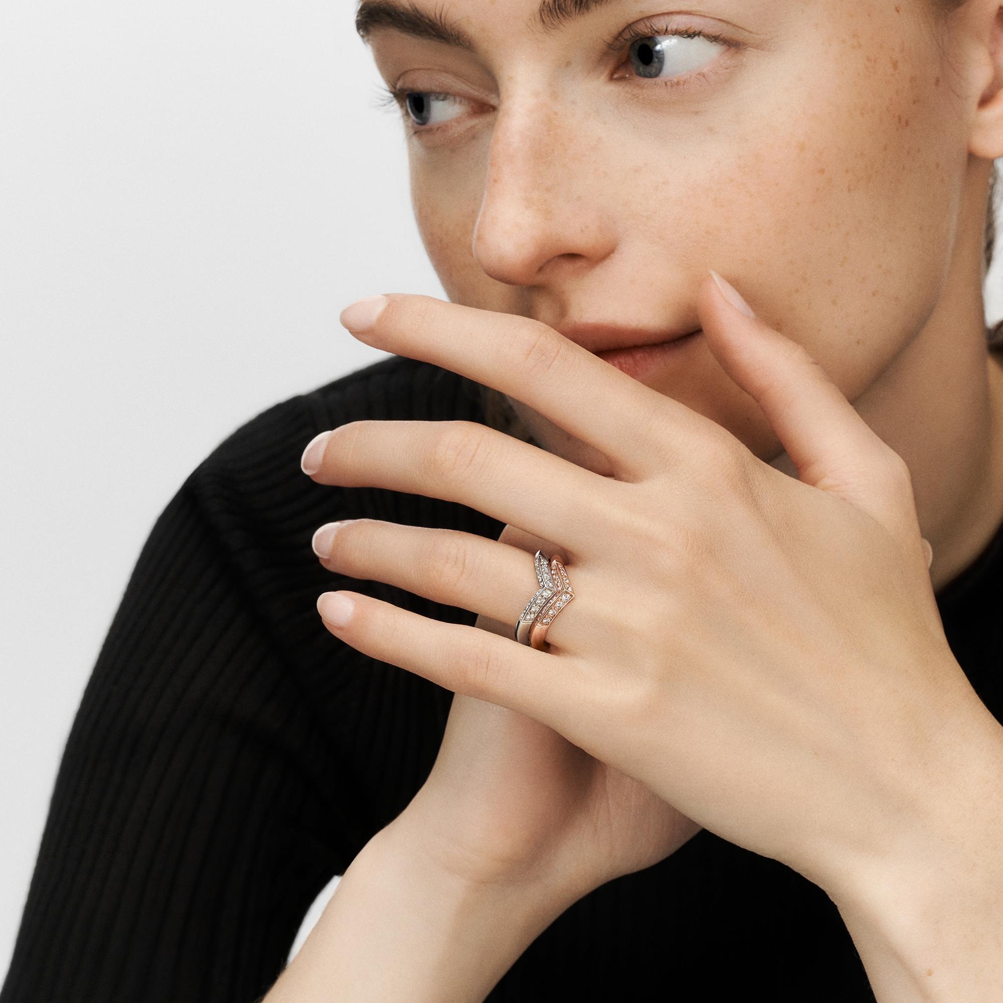 LV Diamonds Pavé V Ring, Pink Gold - 5