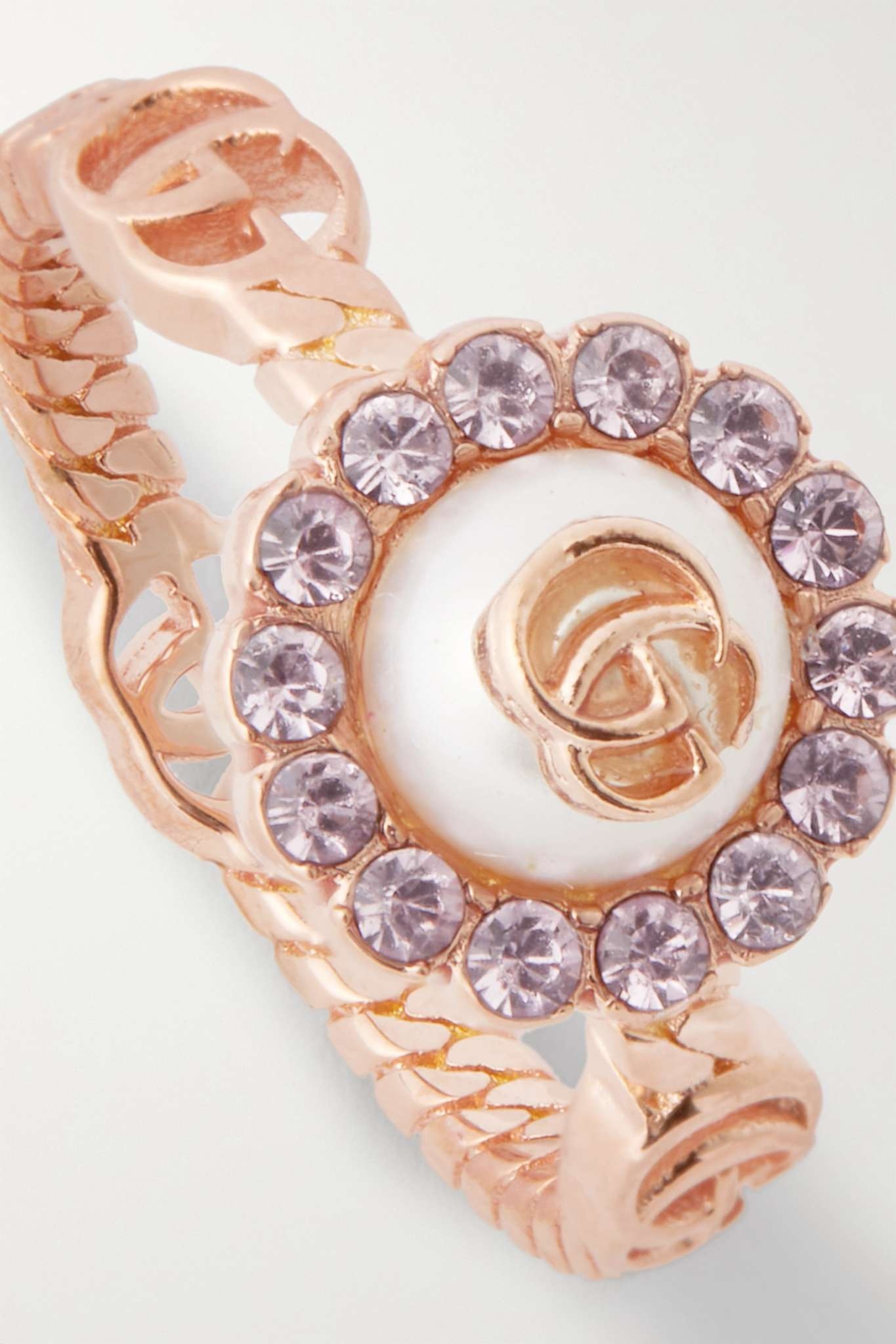 Rose gold-plated, crystal and faux pearl ring - 4
