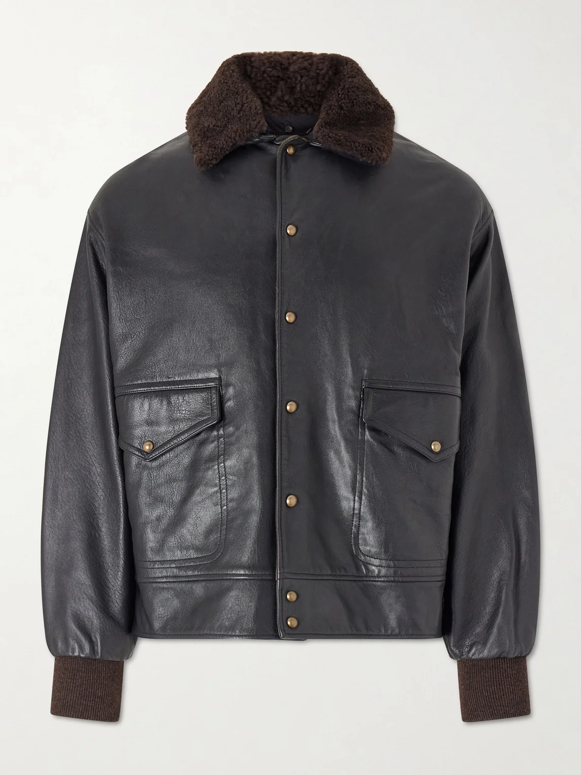 Shearling-trimmed leather jacket - 1