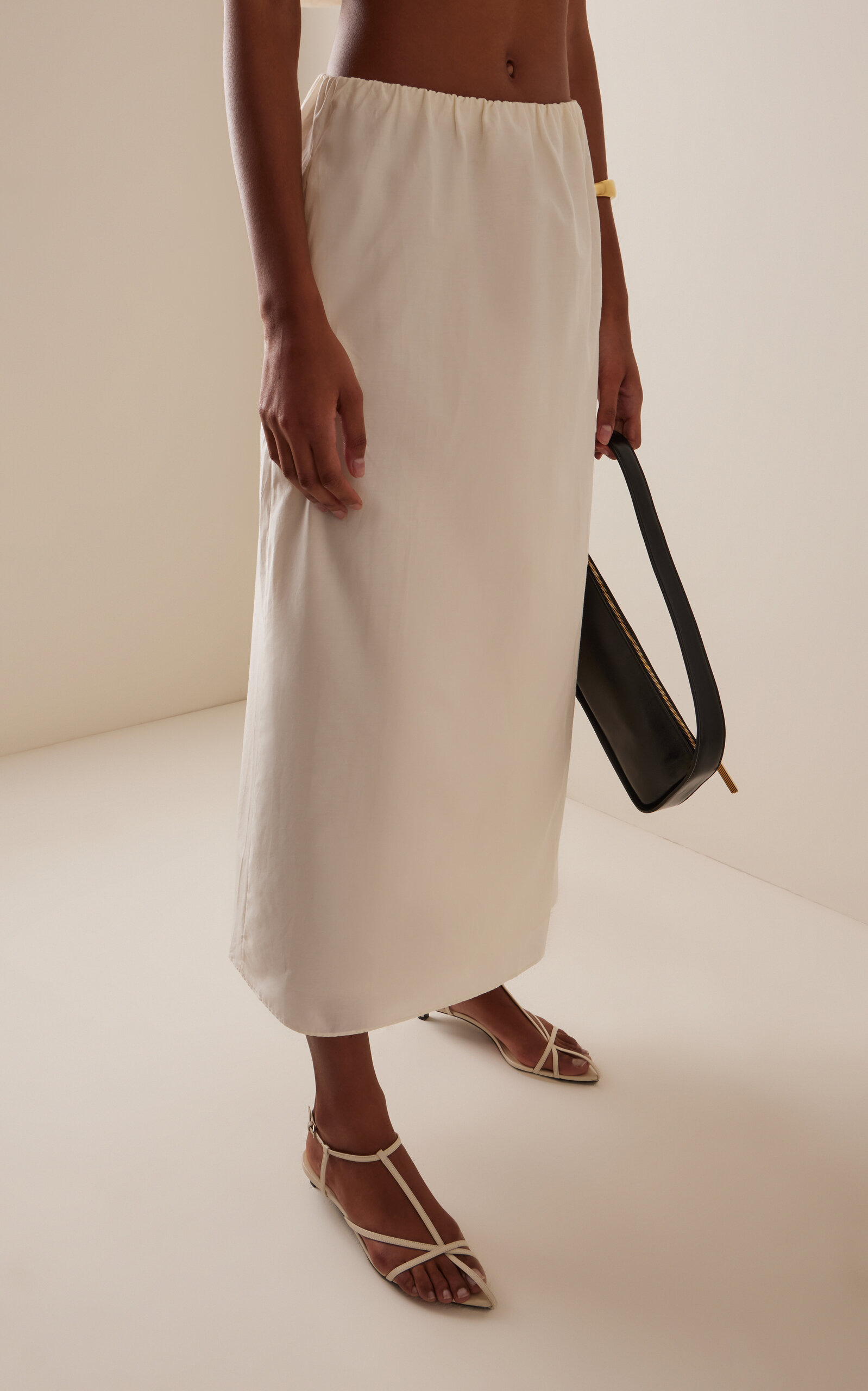Carmen Gathered Maxi Cotton-Silk Skirt ivory - 3