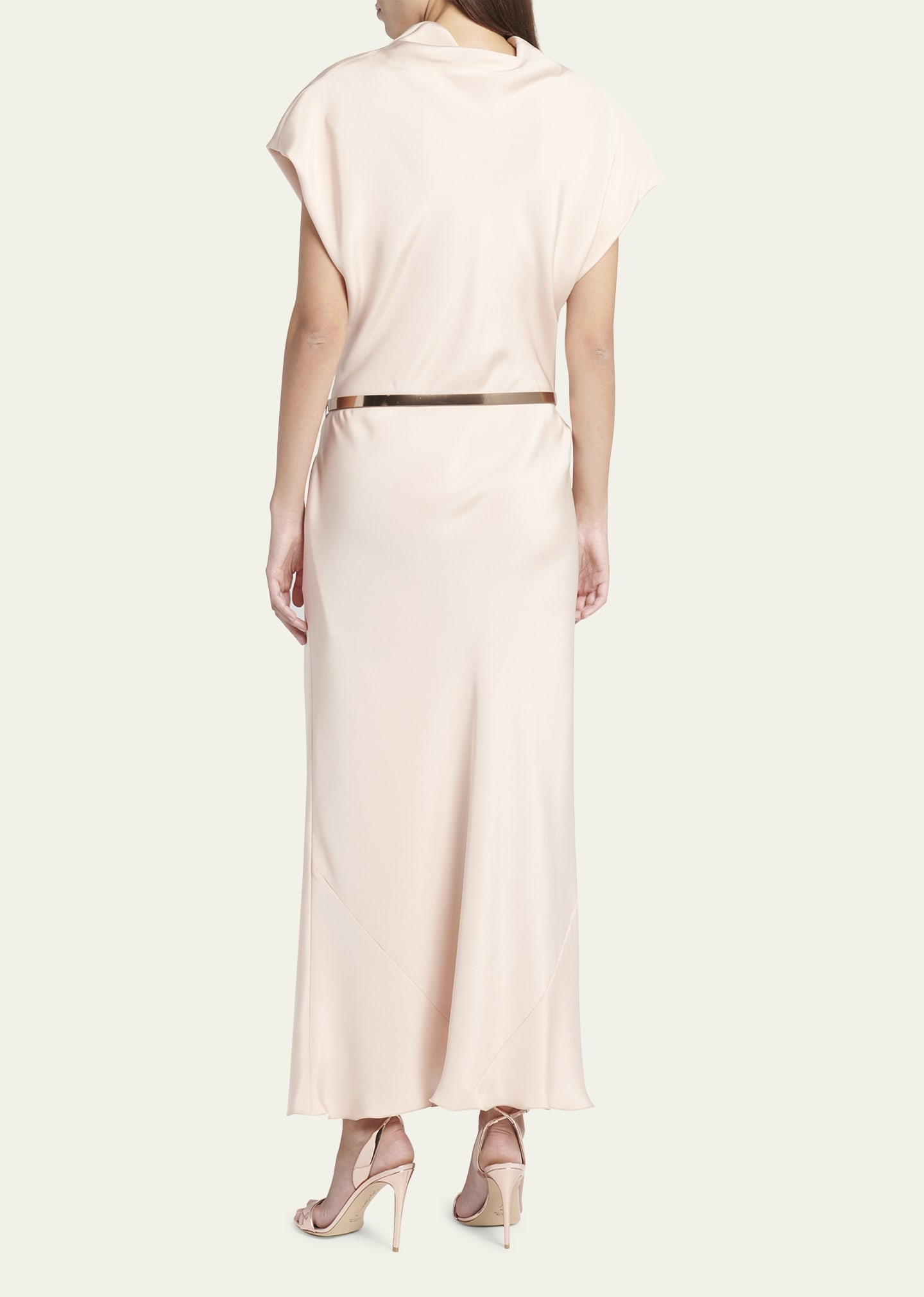 Cowl-Neck Silk Crepe Maxi Dress with Leather Belt - 3