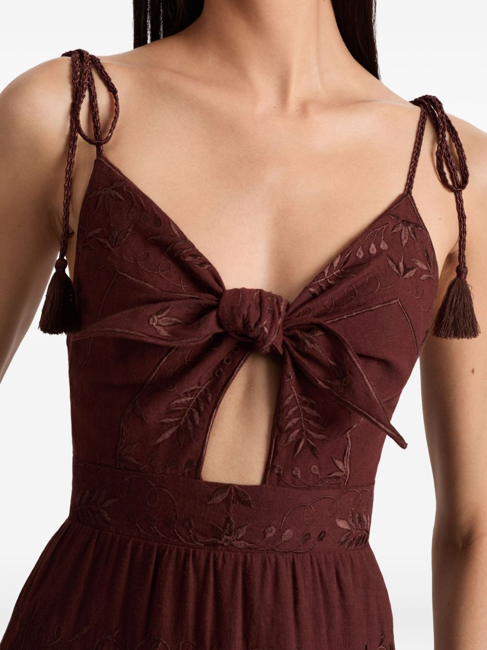tie-front embroidered maxi day dress - 5