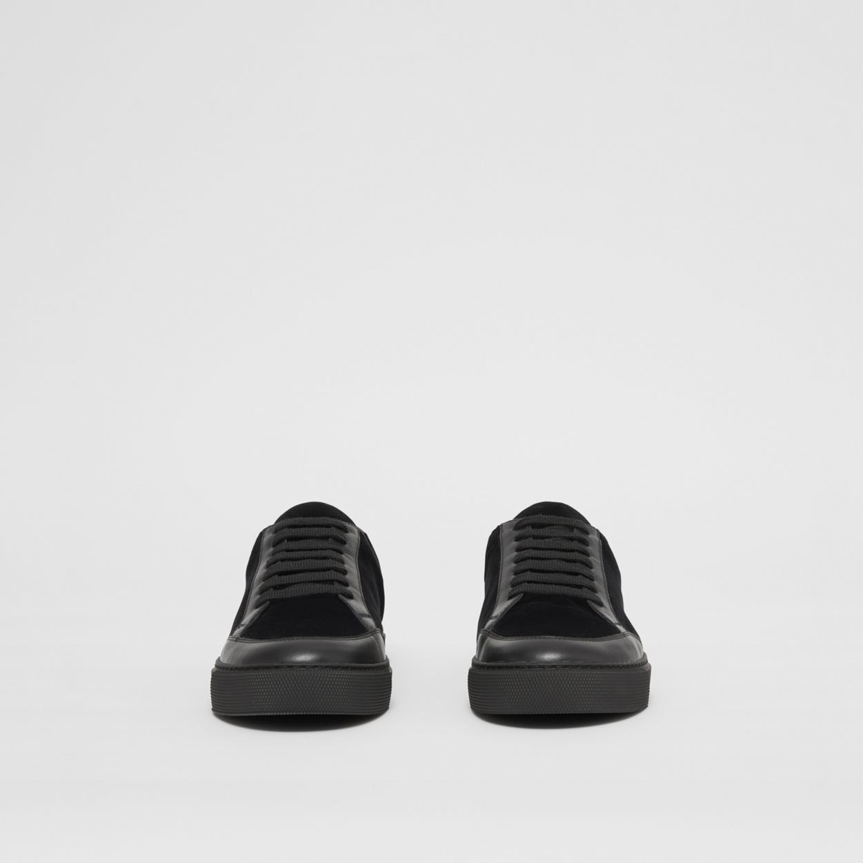 Logo Detail Velvet and Leather Sneakers - 4
