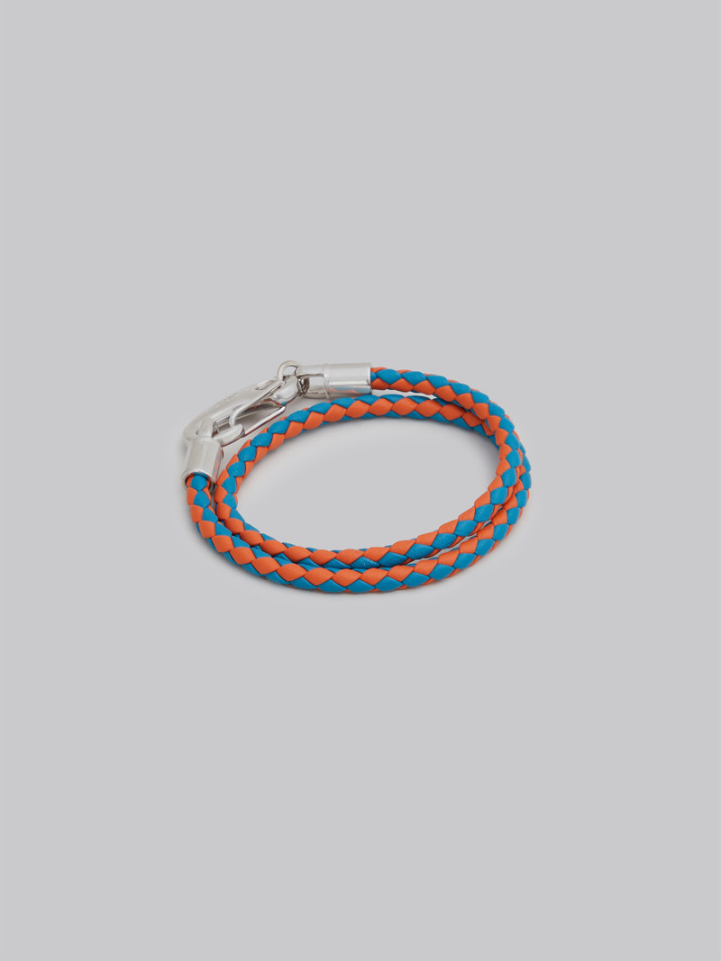 TURQUOISE AND ORANGE WOVEN LEATHER BRACELET 3