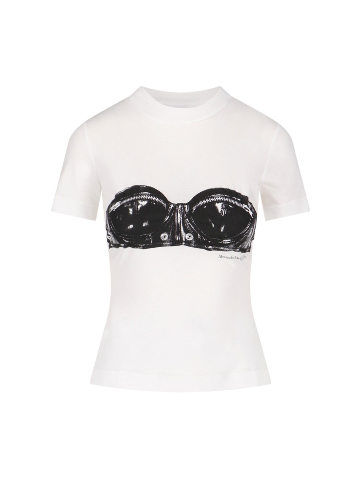 Alexander McQueen painterly-print strapless bodice - White