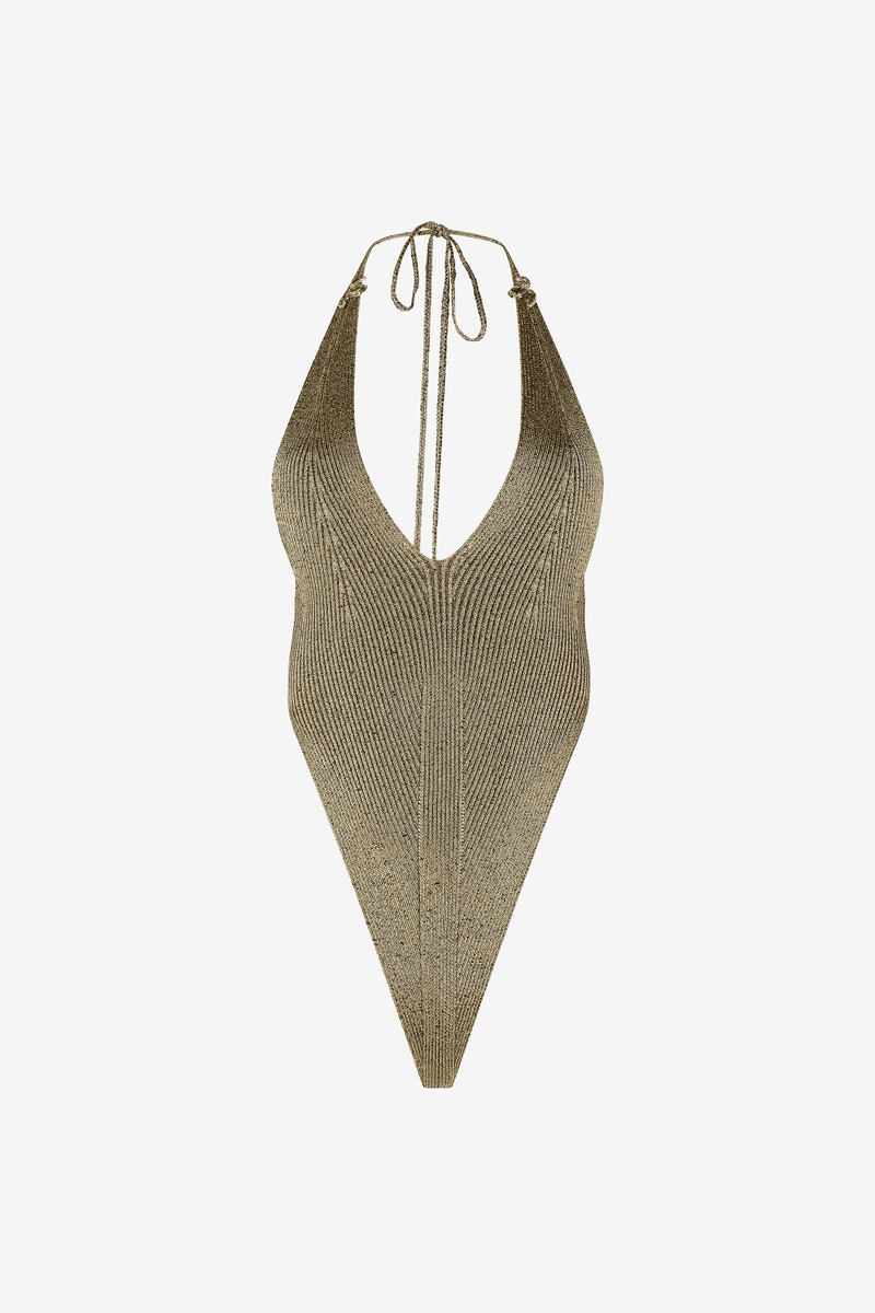 Black and Gold Ribbed Bodysuit with Snakes 1