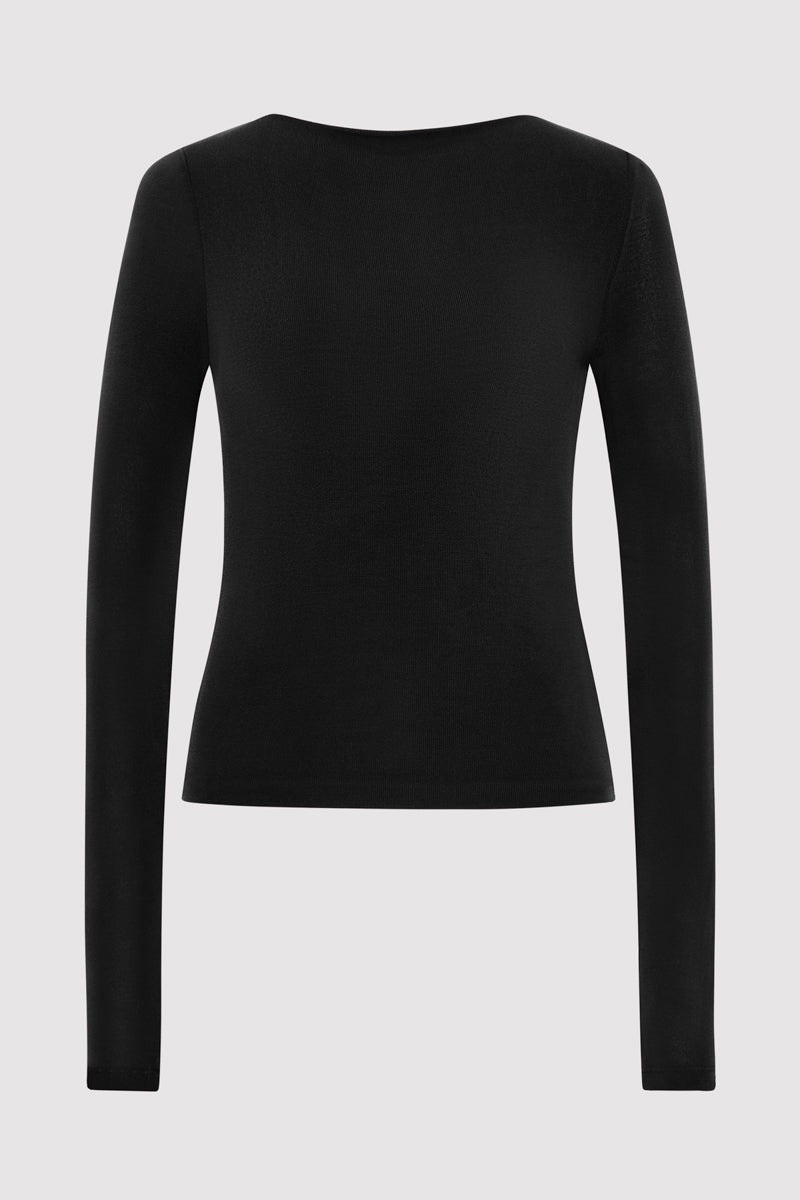 Bateau Long Sleeve Jersey Top - Black 1