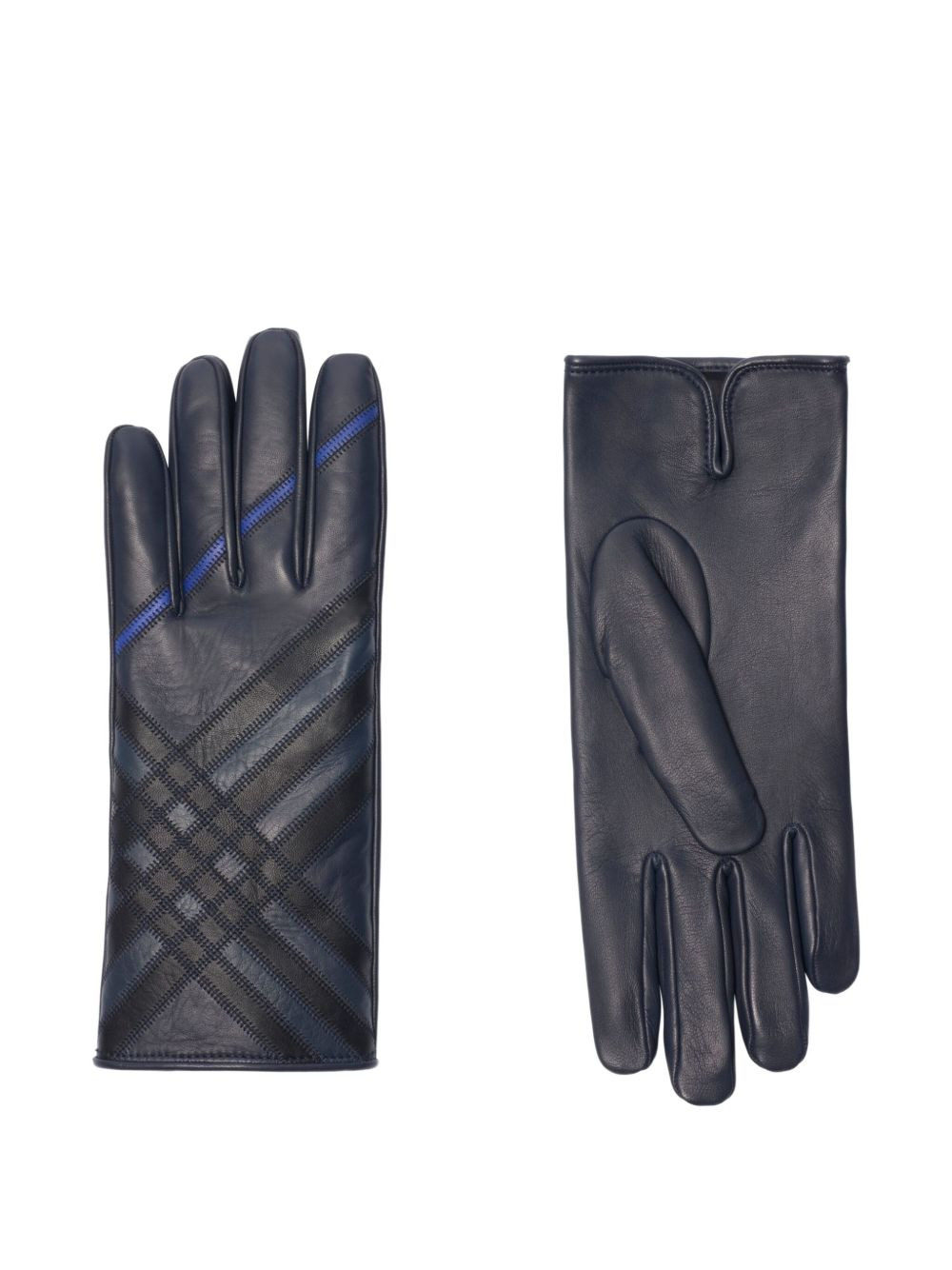 check-pattern leather gloves - 3