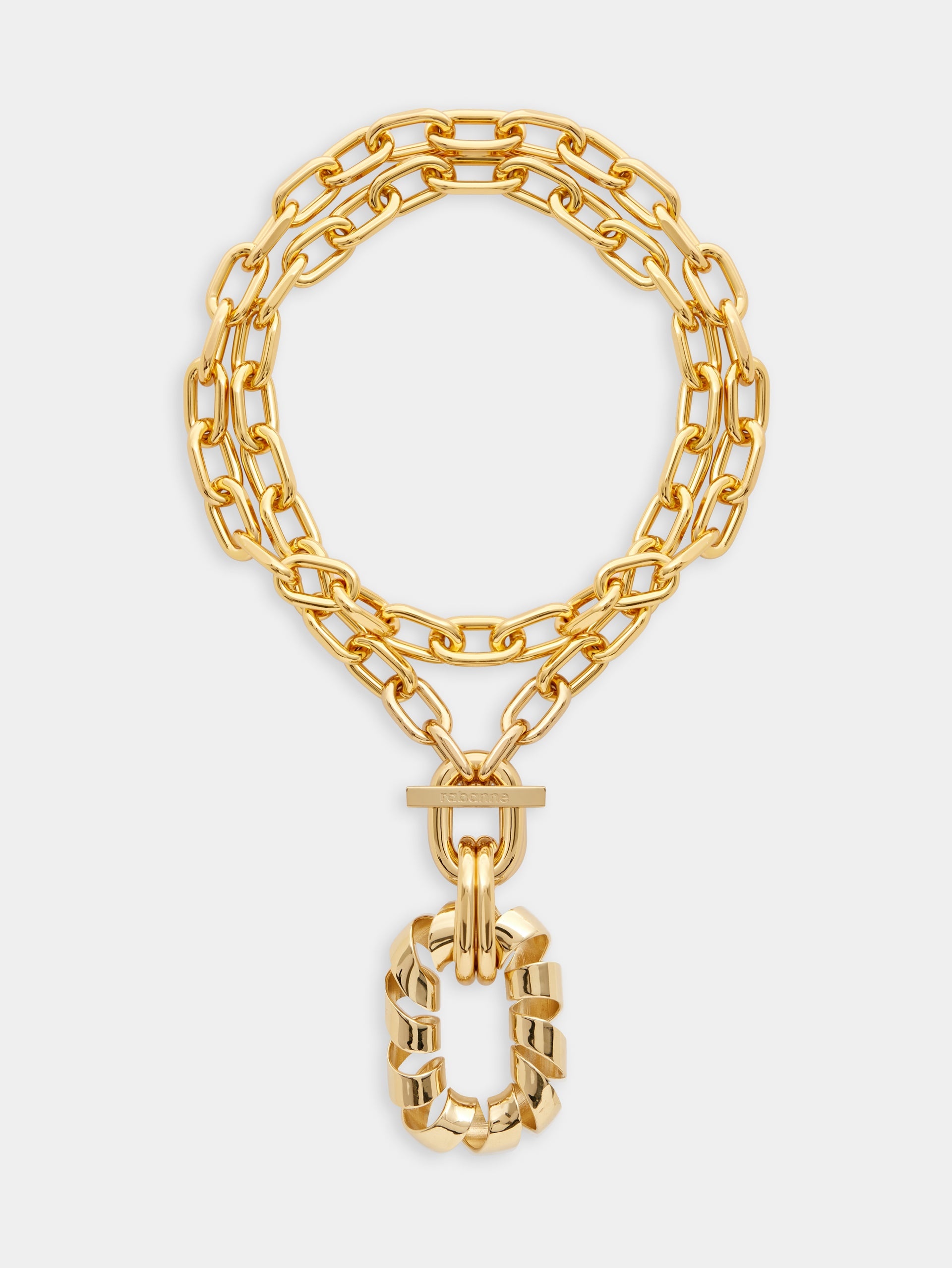GOLD DOUBLE XL LINK TWIST NECKLACE WITH PENDANT - 1