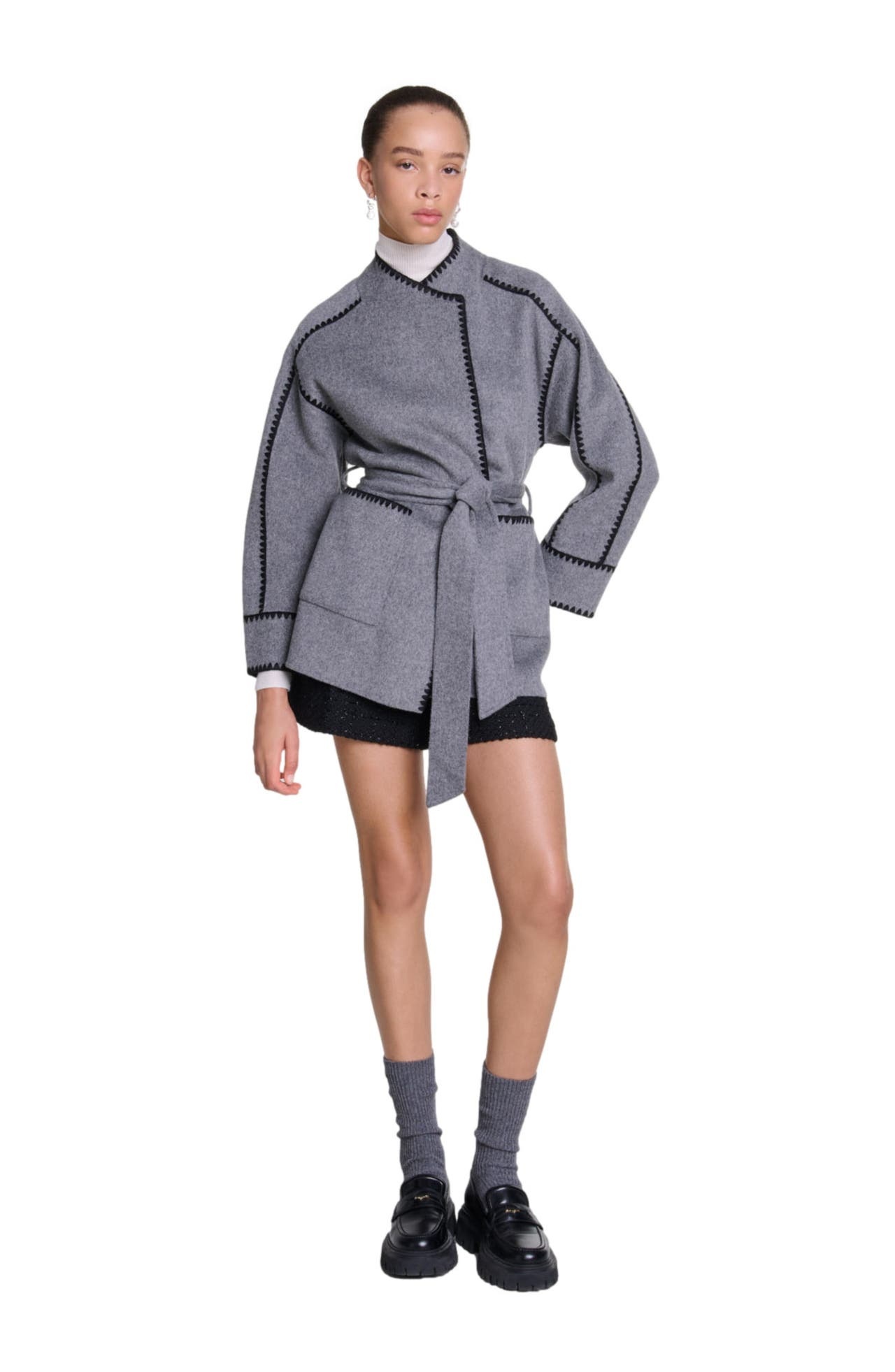 maje Double-faced coat in Grey/black at Nordstrom - 1