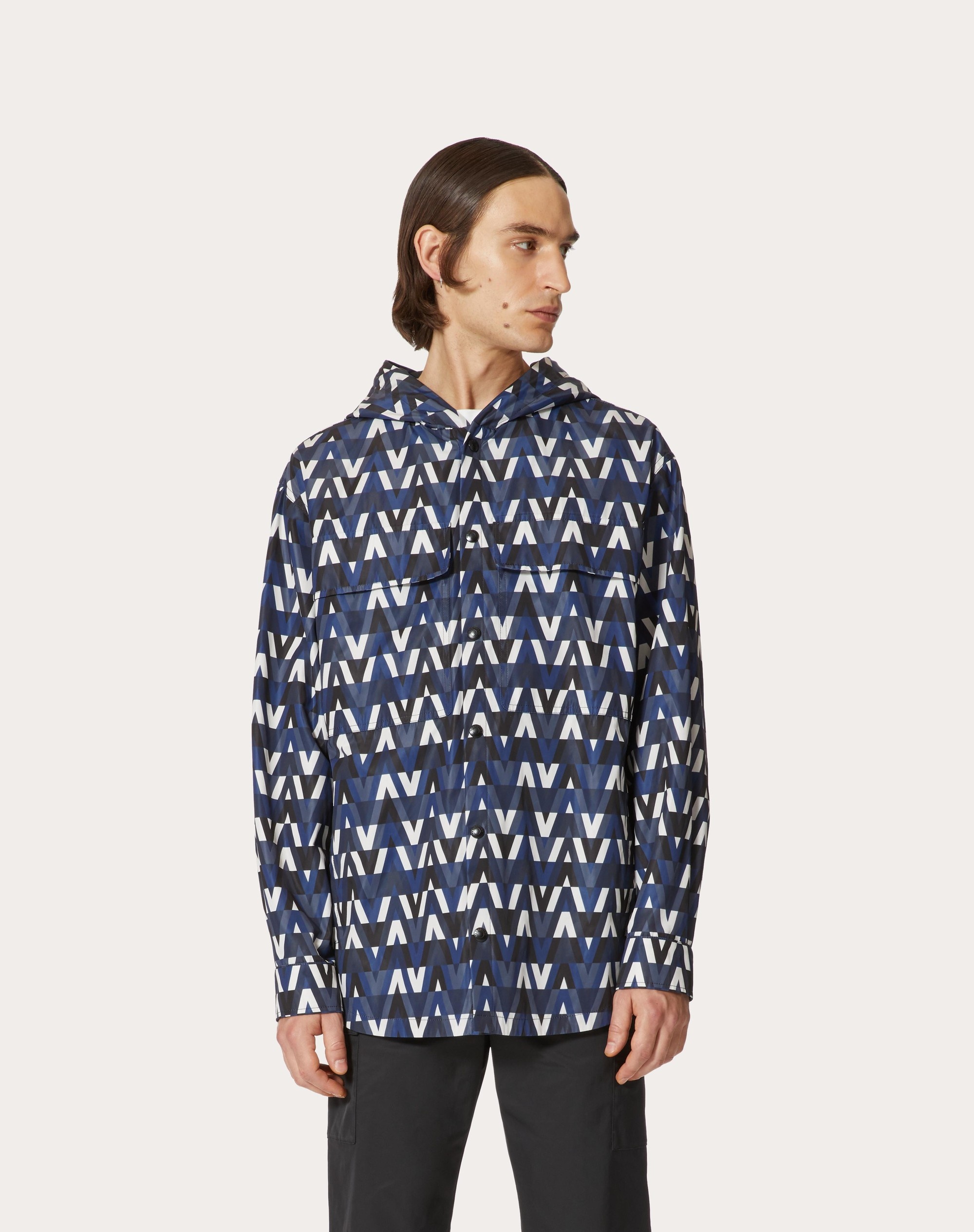 HOODED SHIRT JACKET WITH OPTICAL VALENTINO PRINT - 3