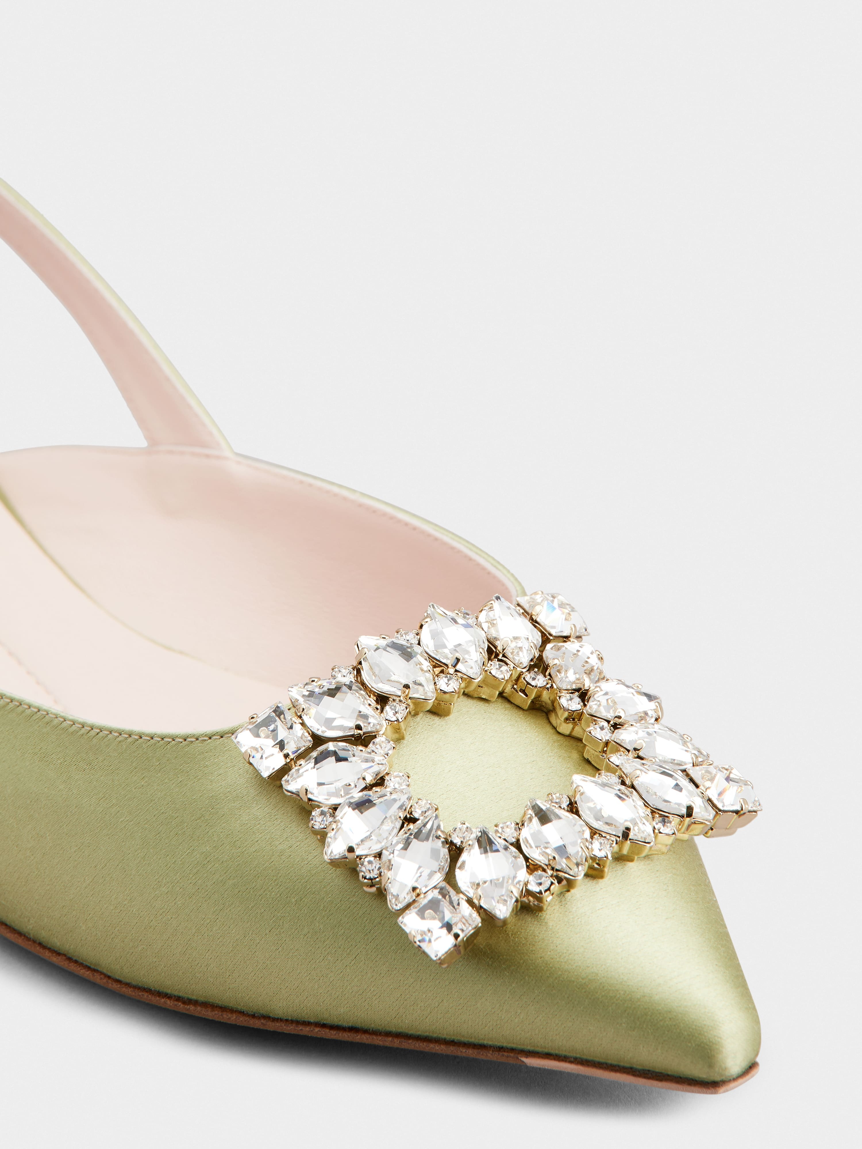 Strass Buckle Slingback Ballerinas in Satin - 3