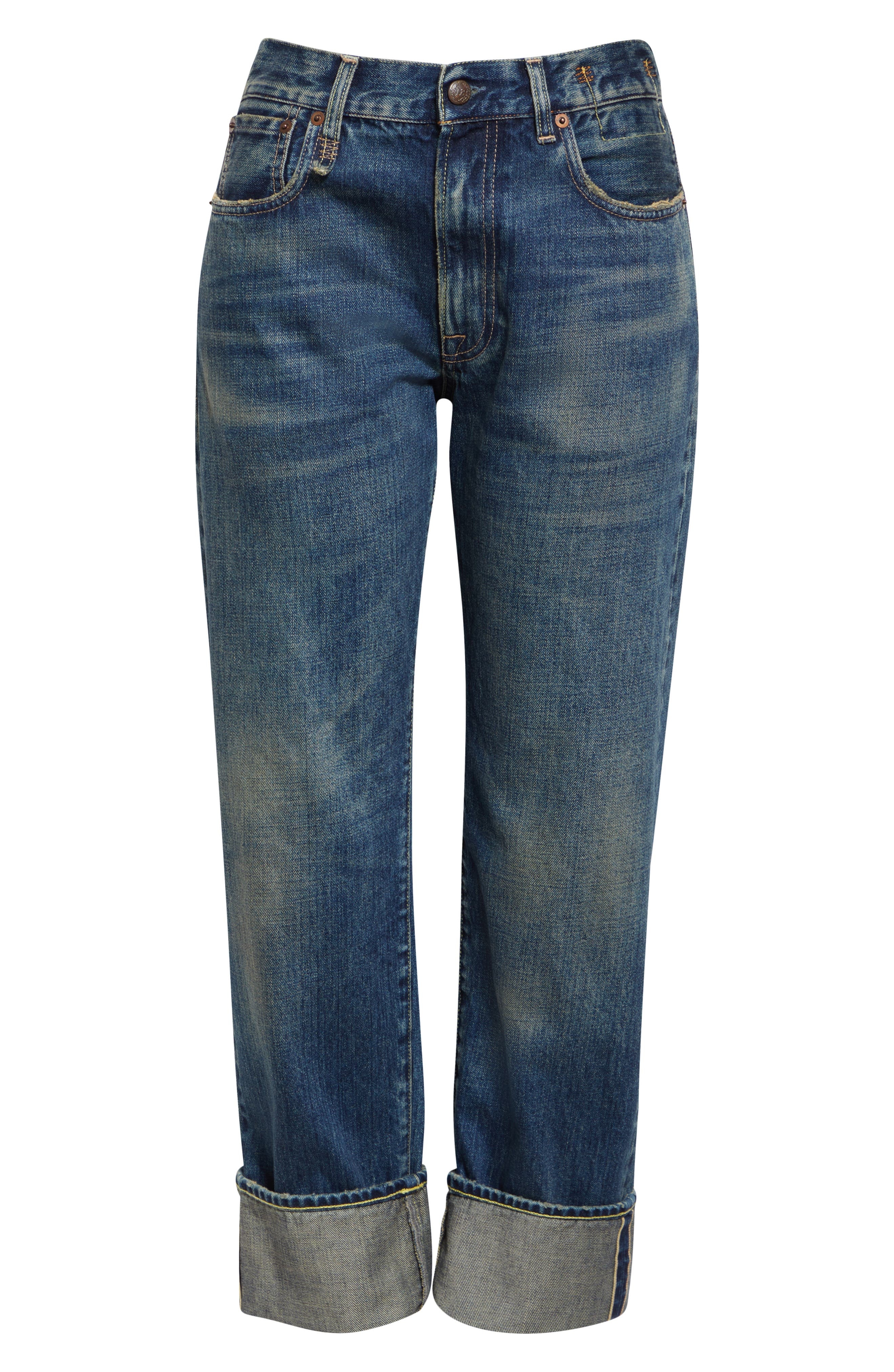 R13 Cuffed Boyfriend Jeans in Adelaide Selvedge Blue at Nordstrom - 5