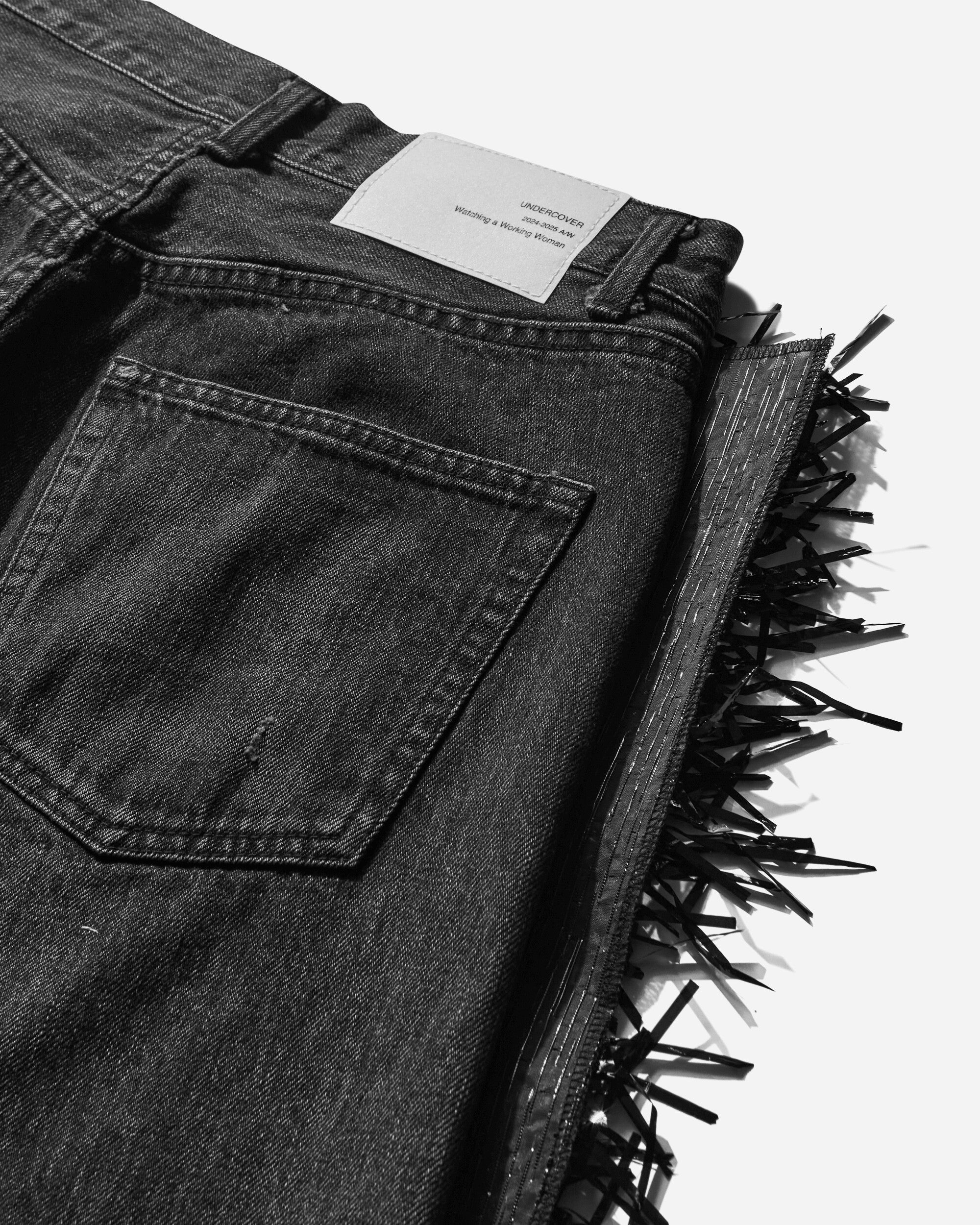 Women's Distressed Fringe Denim Pants Black - 4