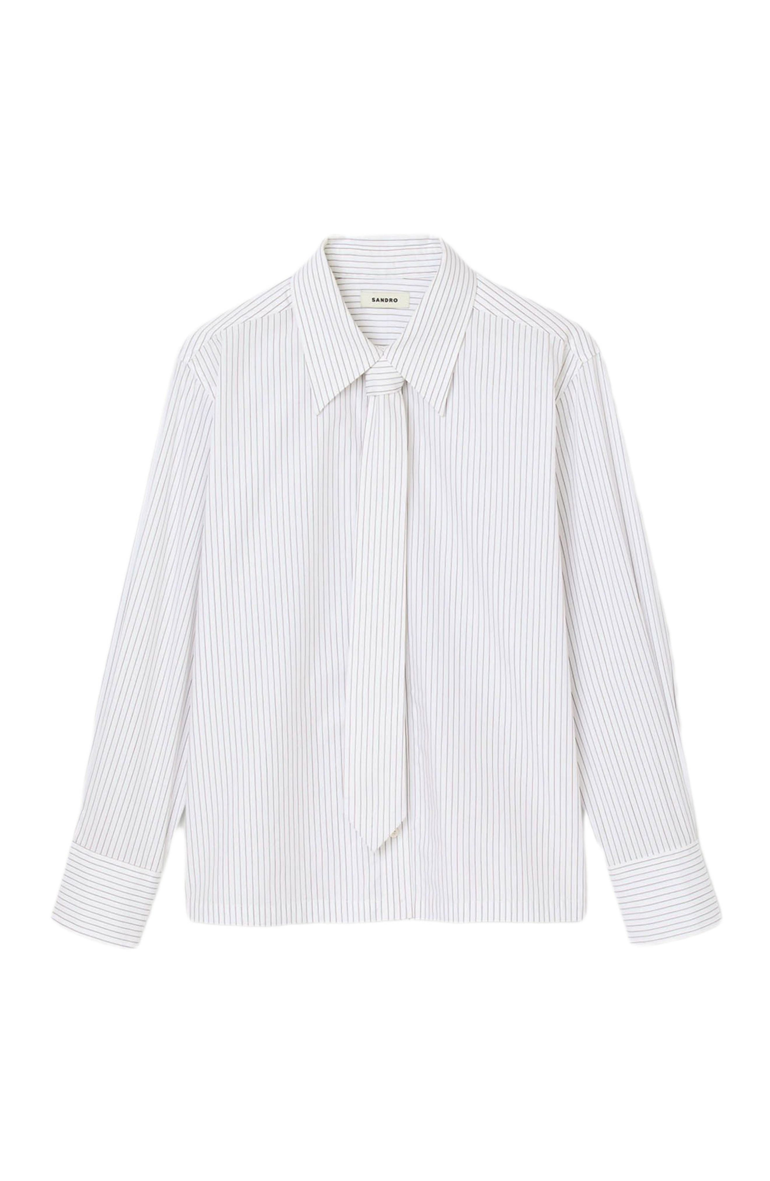 SANDRO Striped shirt with detachable tie in White /Red at Nordstrom - 6